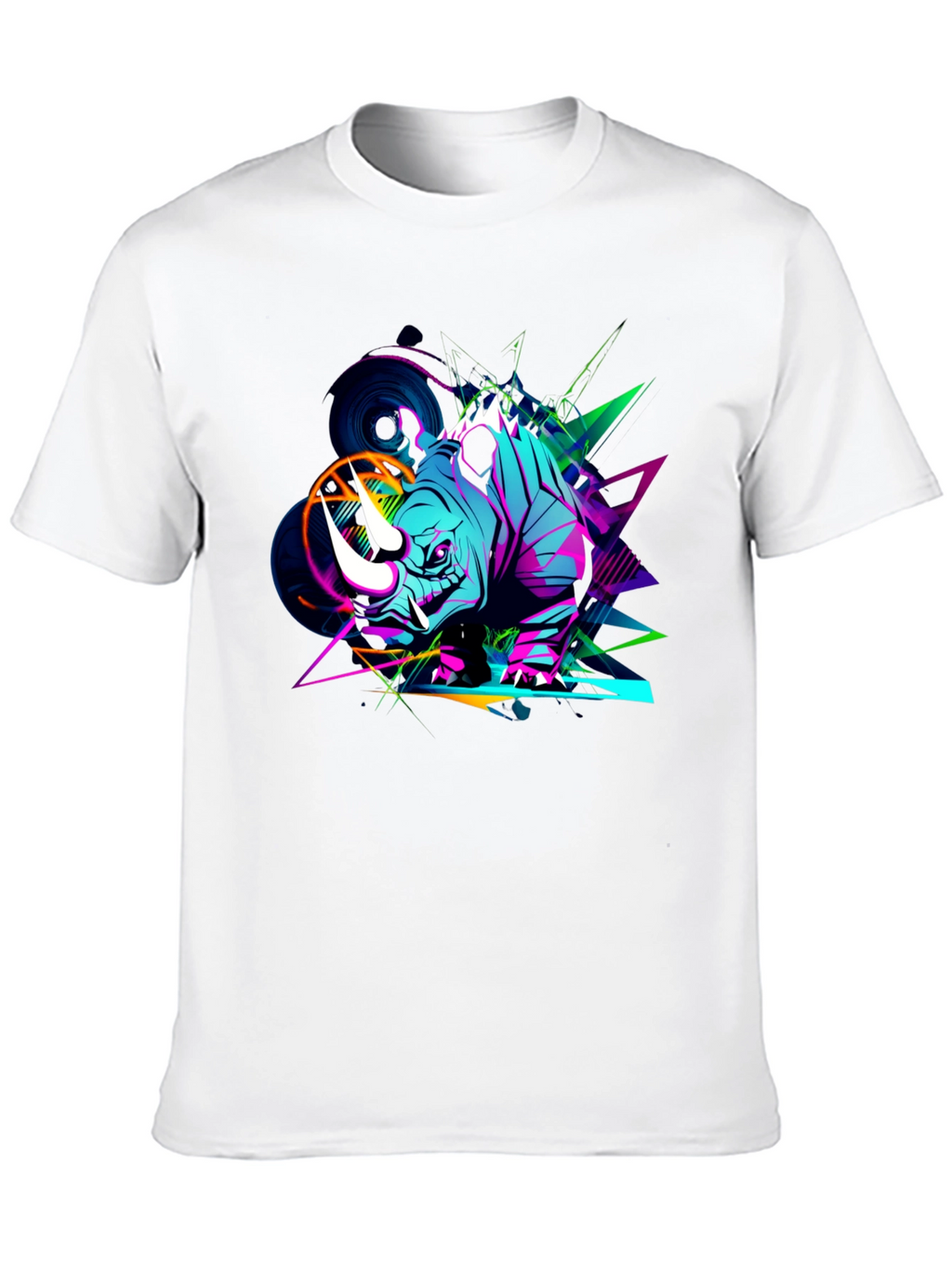 Vibrant Rhino Graphic Tee - Black Cotton T-Shirt