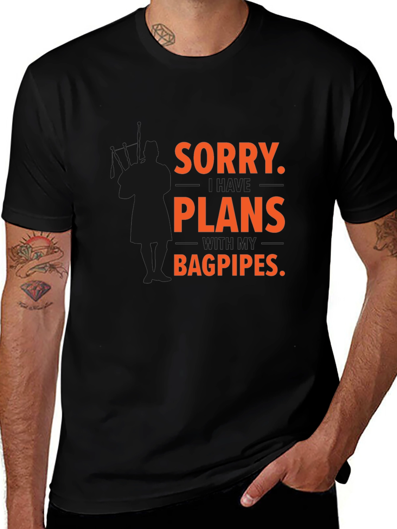 Funny Bagpipes Plans Black T-Shirt