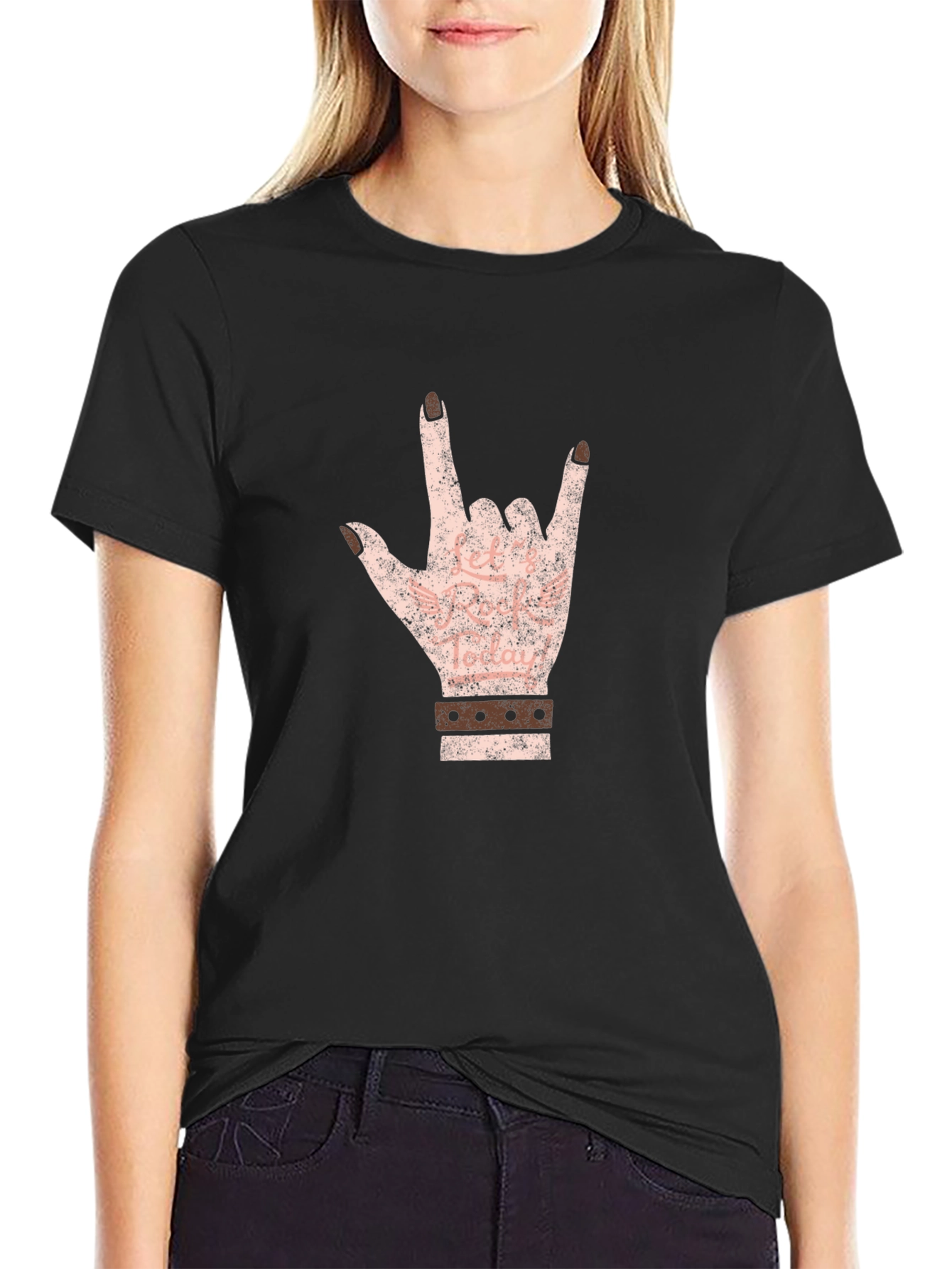 Rock On Hand Graphic Tee - Black
