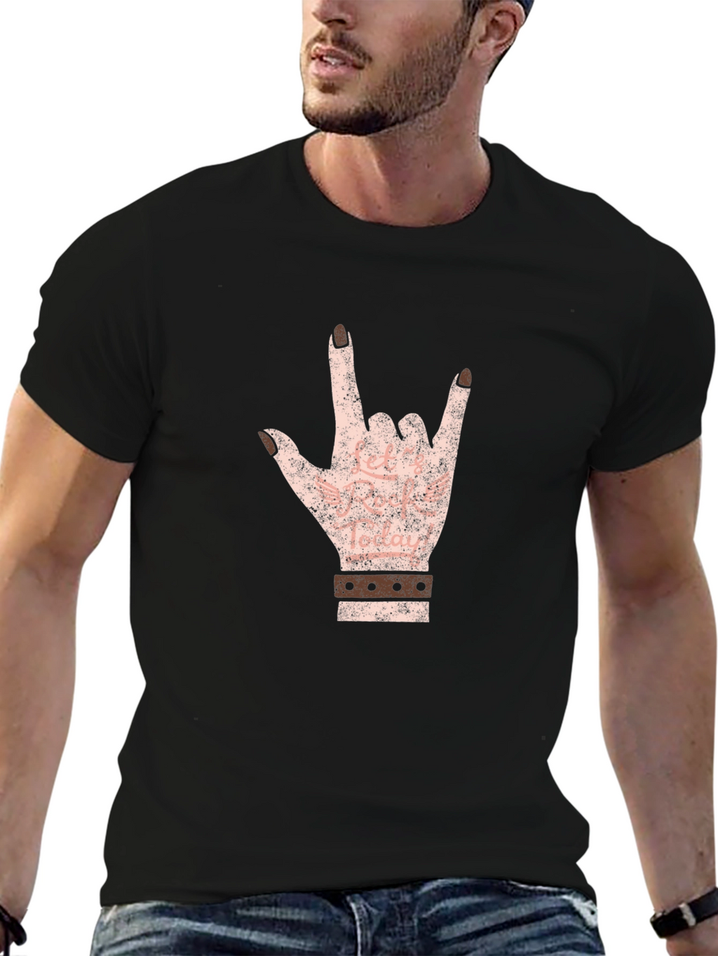 Rock On Hand Graphic Tee - Black