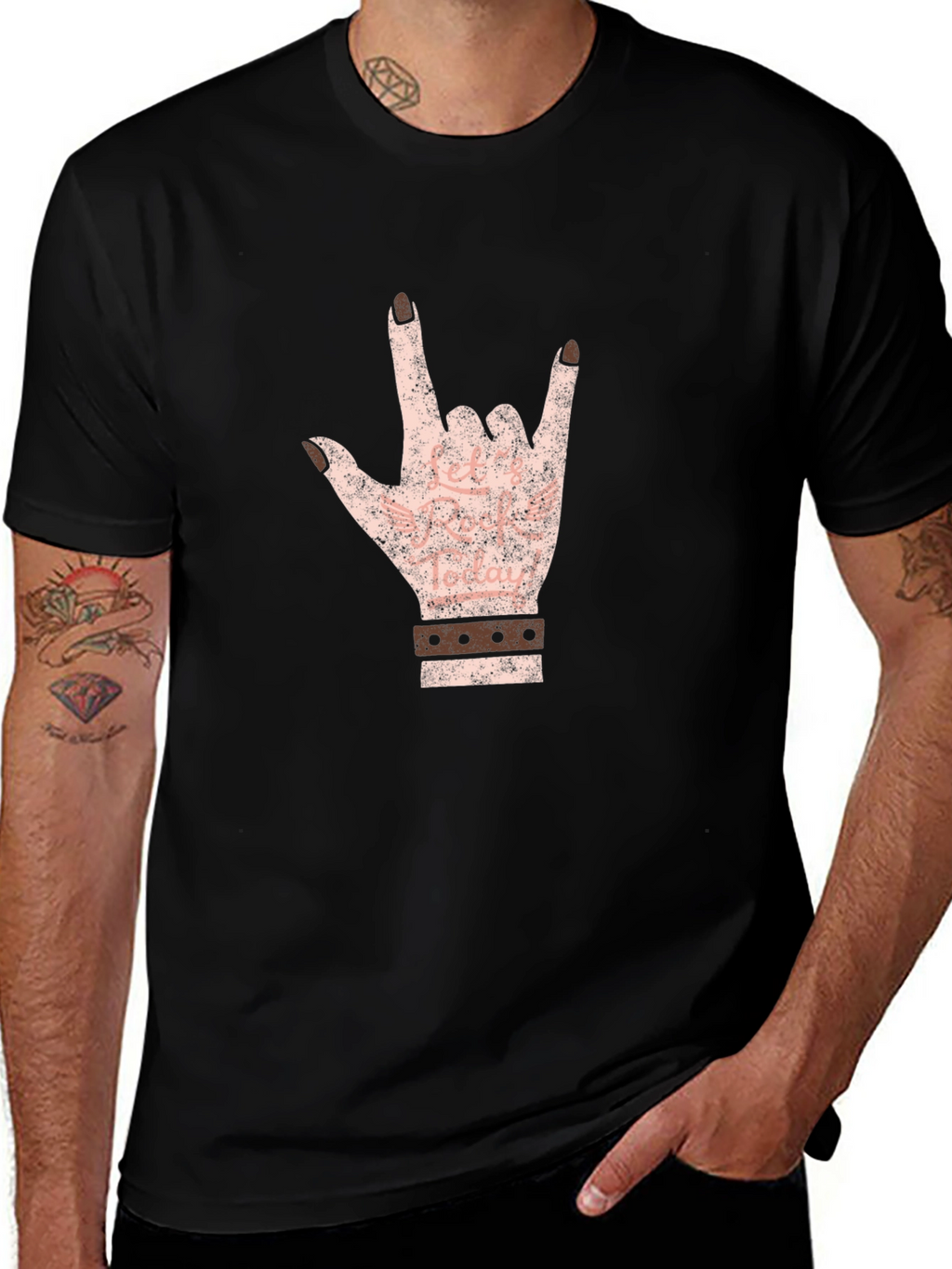 Rock On Hand Graphic Tee - Black