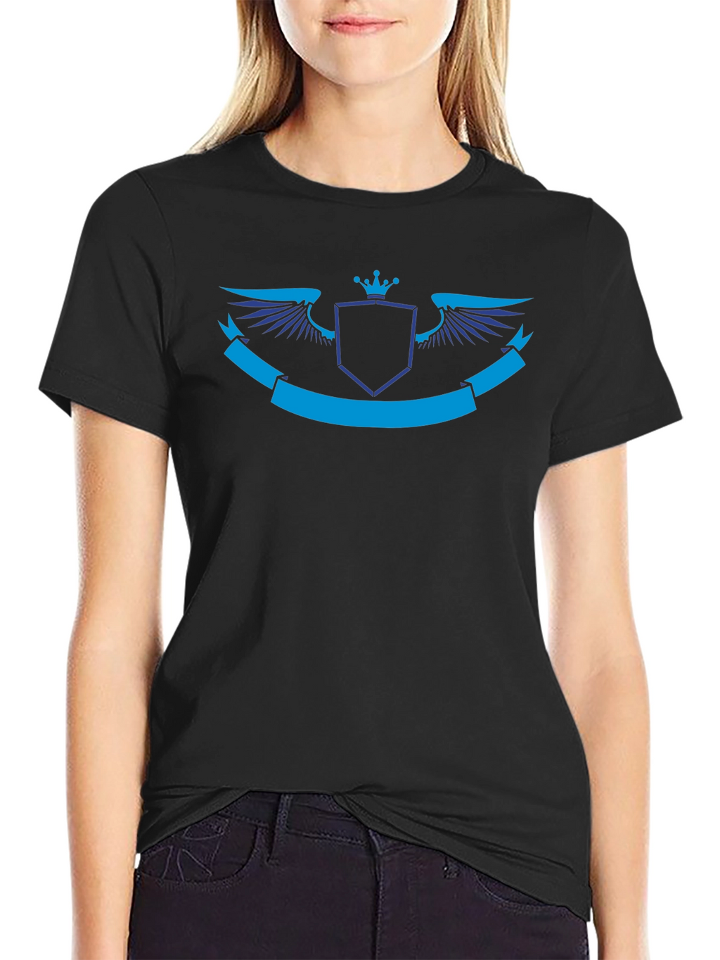 Black T-Shirt with Royal Emblem Design