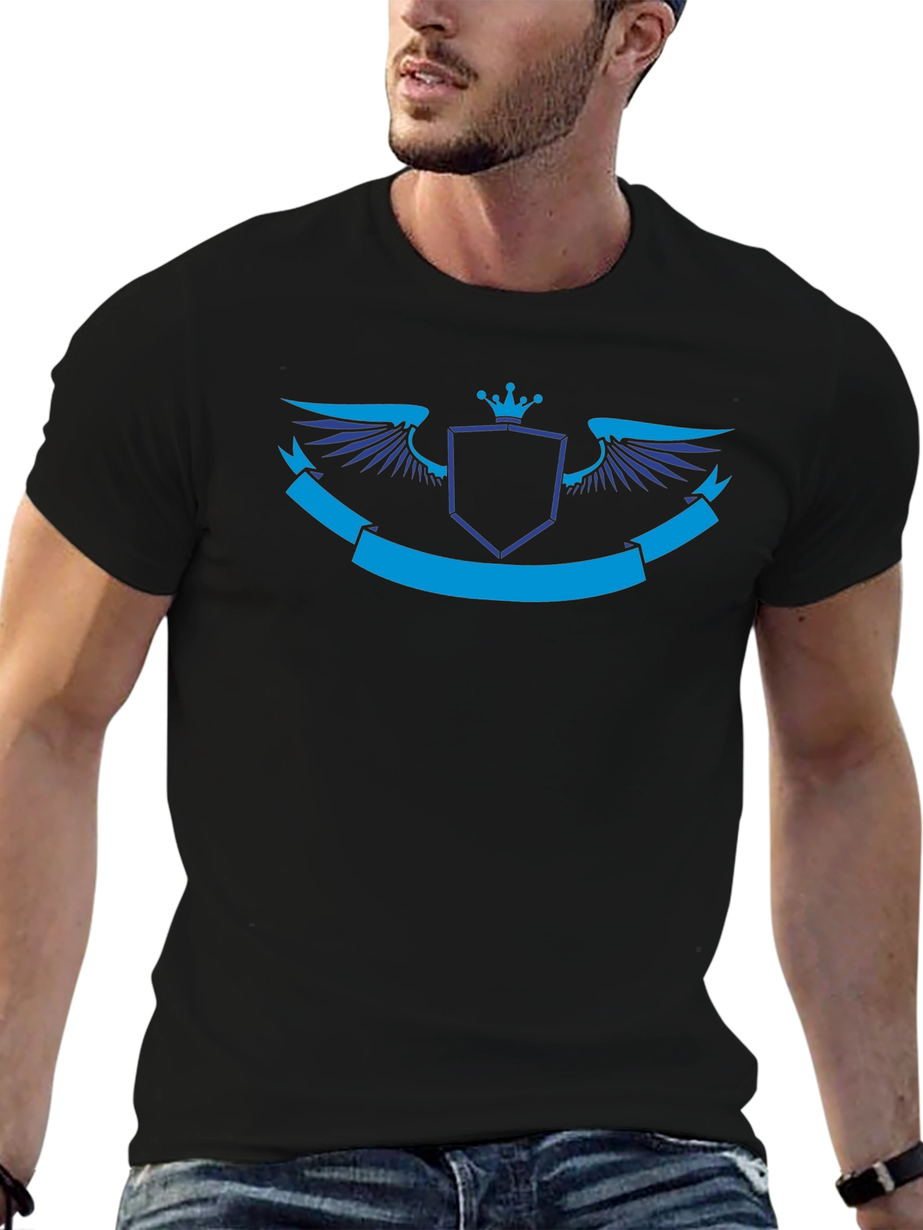 Black T-Shirt with Royal Emblem Design