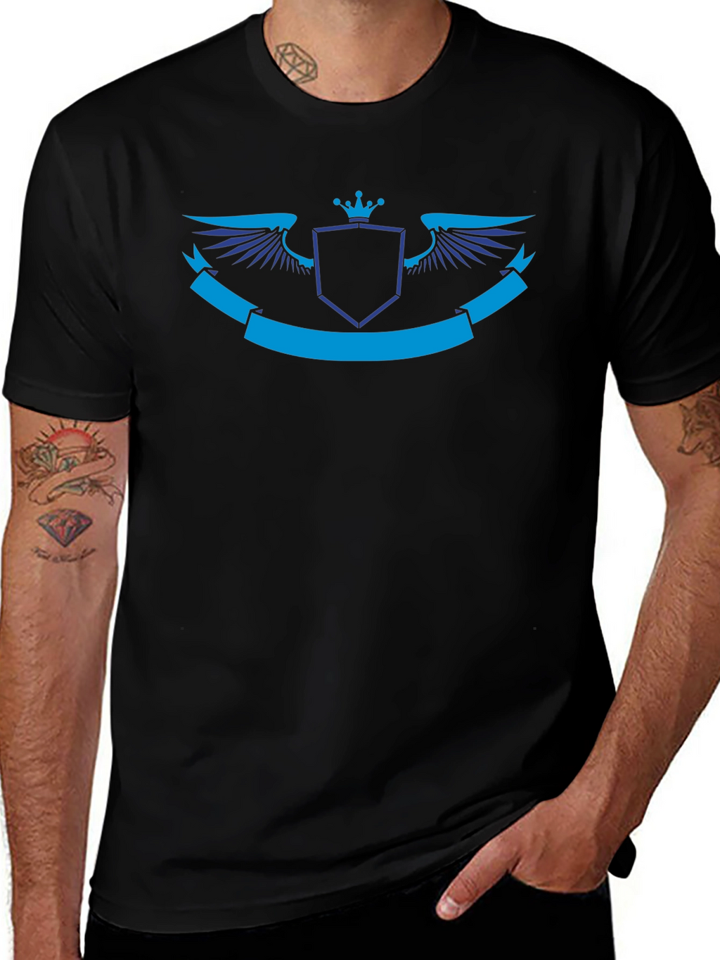 Black T-Shirt with Royal Emblem Design