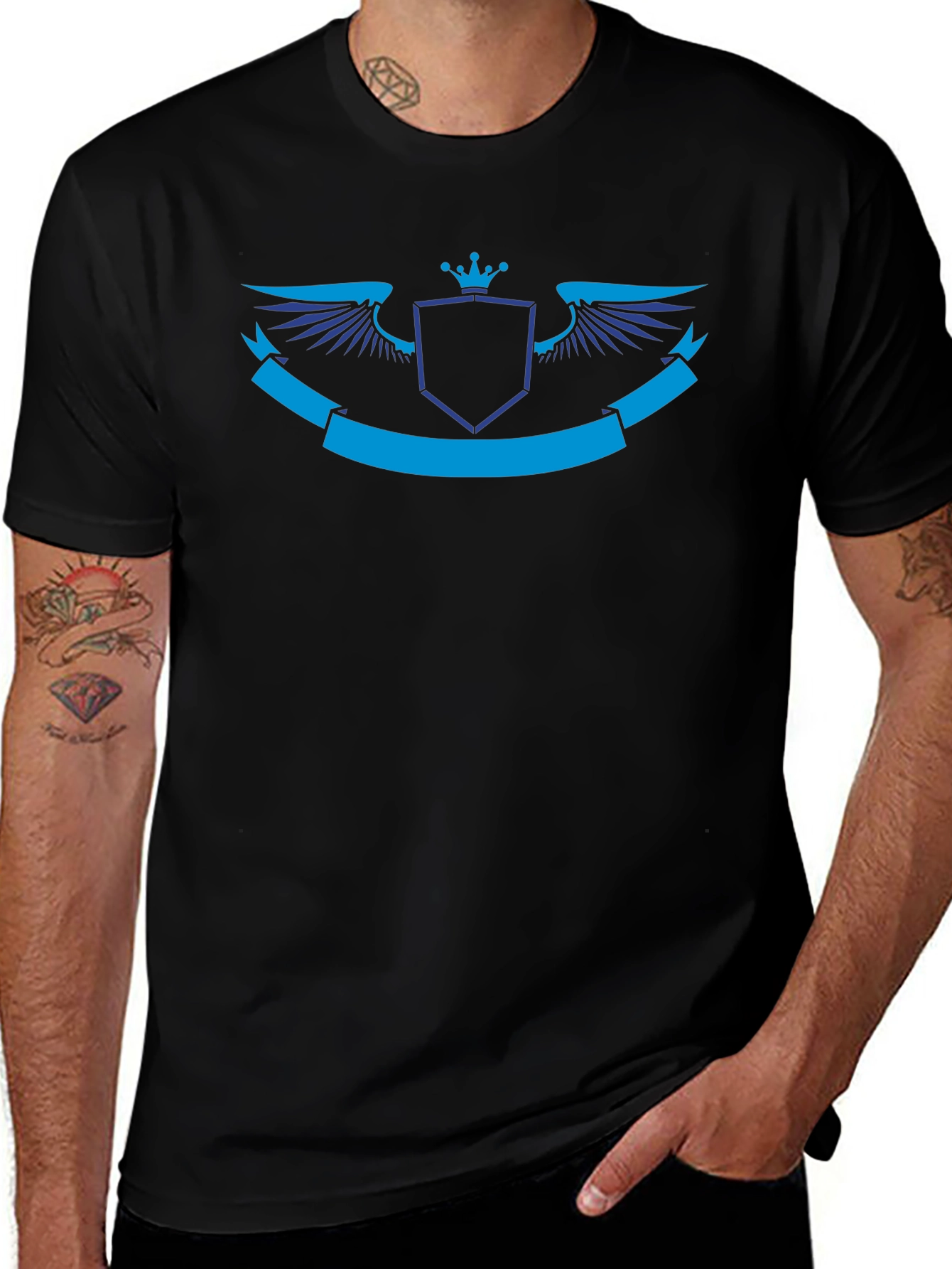 Black T-Shirt with Royal Emblem Design