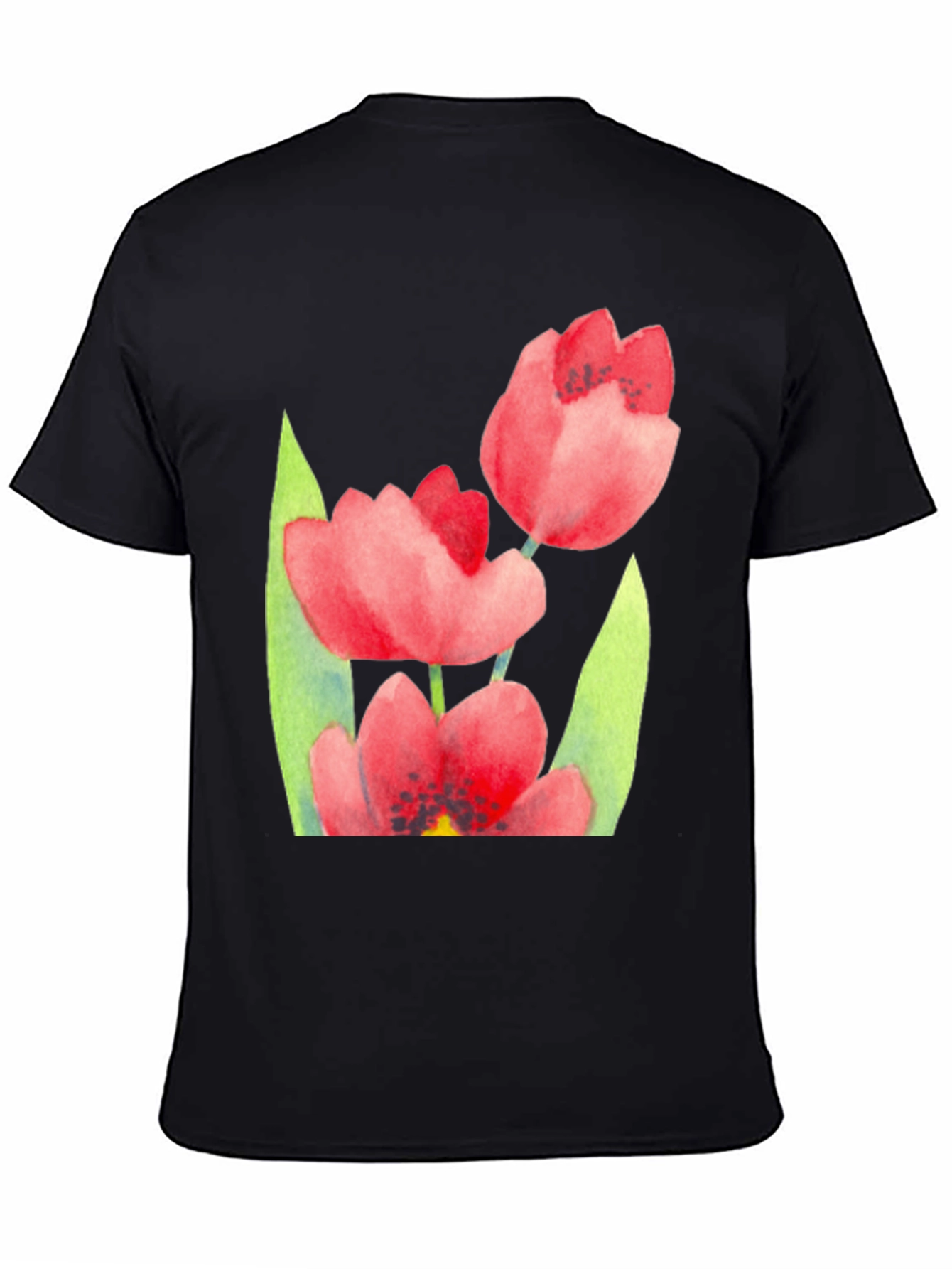 Floral Print Black T-Shirt - Stylish Tulip Design