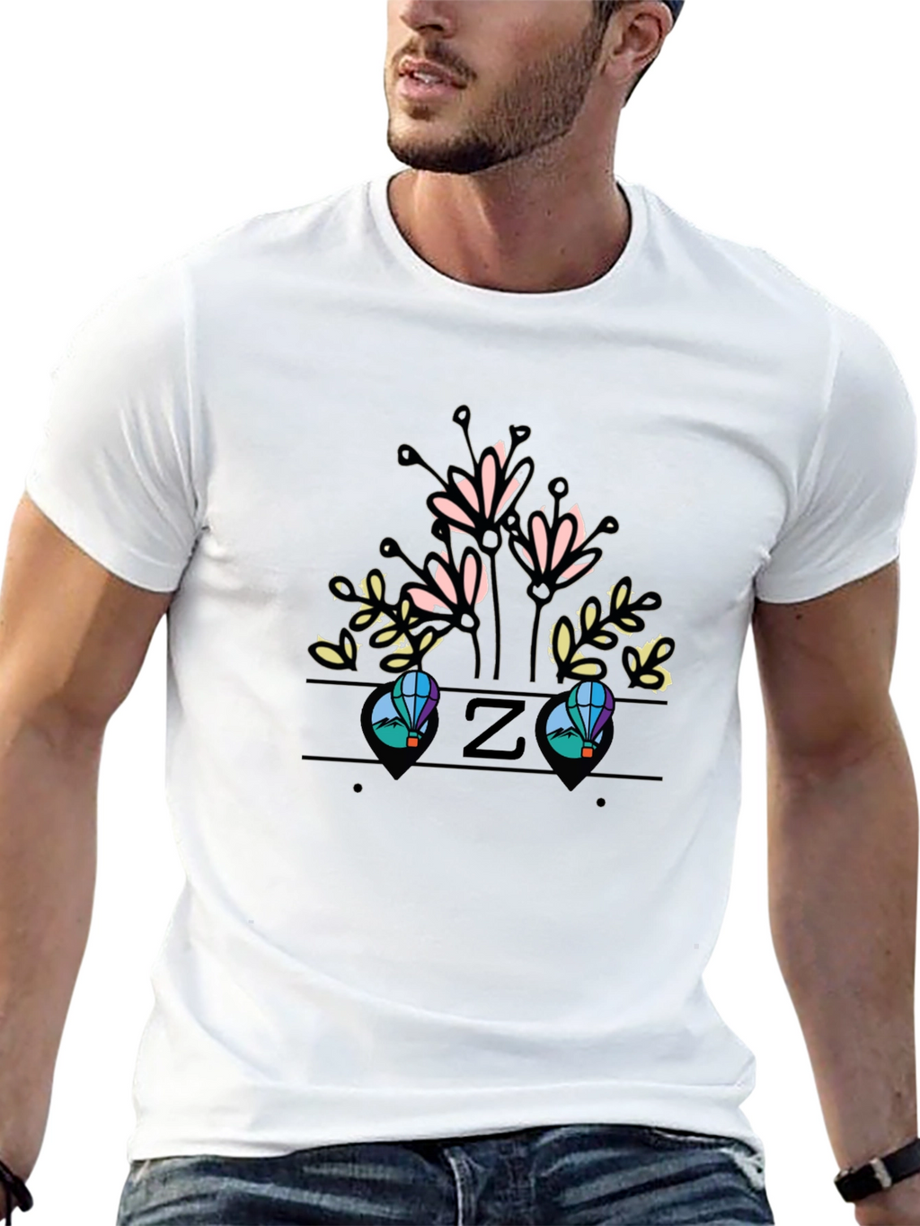 Floral Initial Z Black T-Shirt