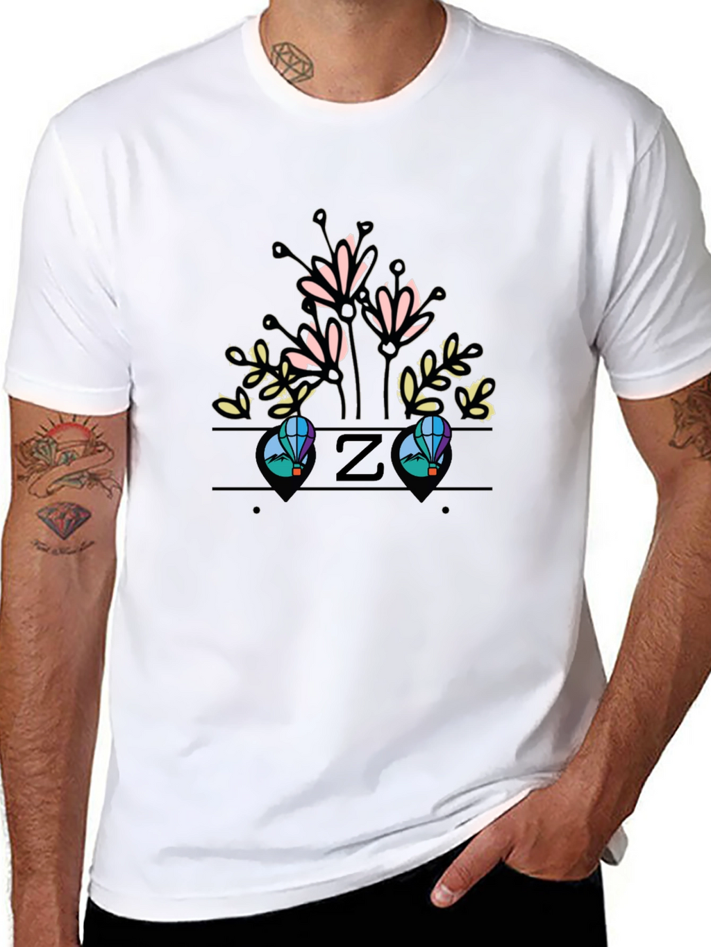 Floral Initial Z Black T-Shirt