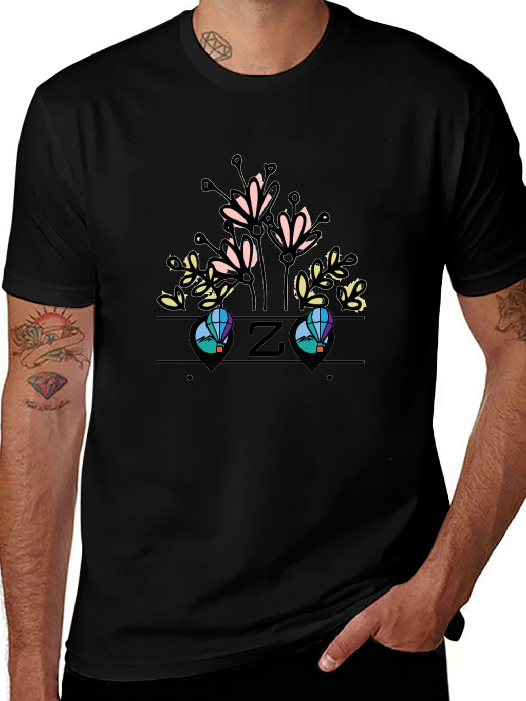 Floral Initial Z Black T-Shirt