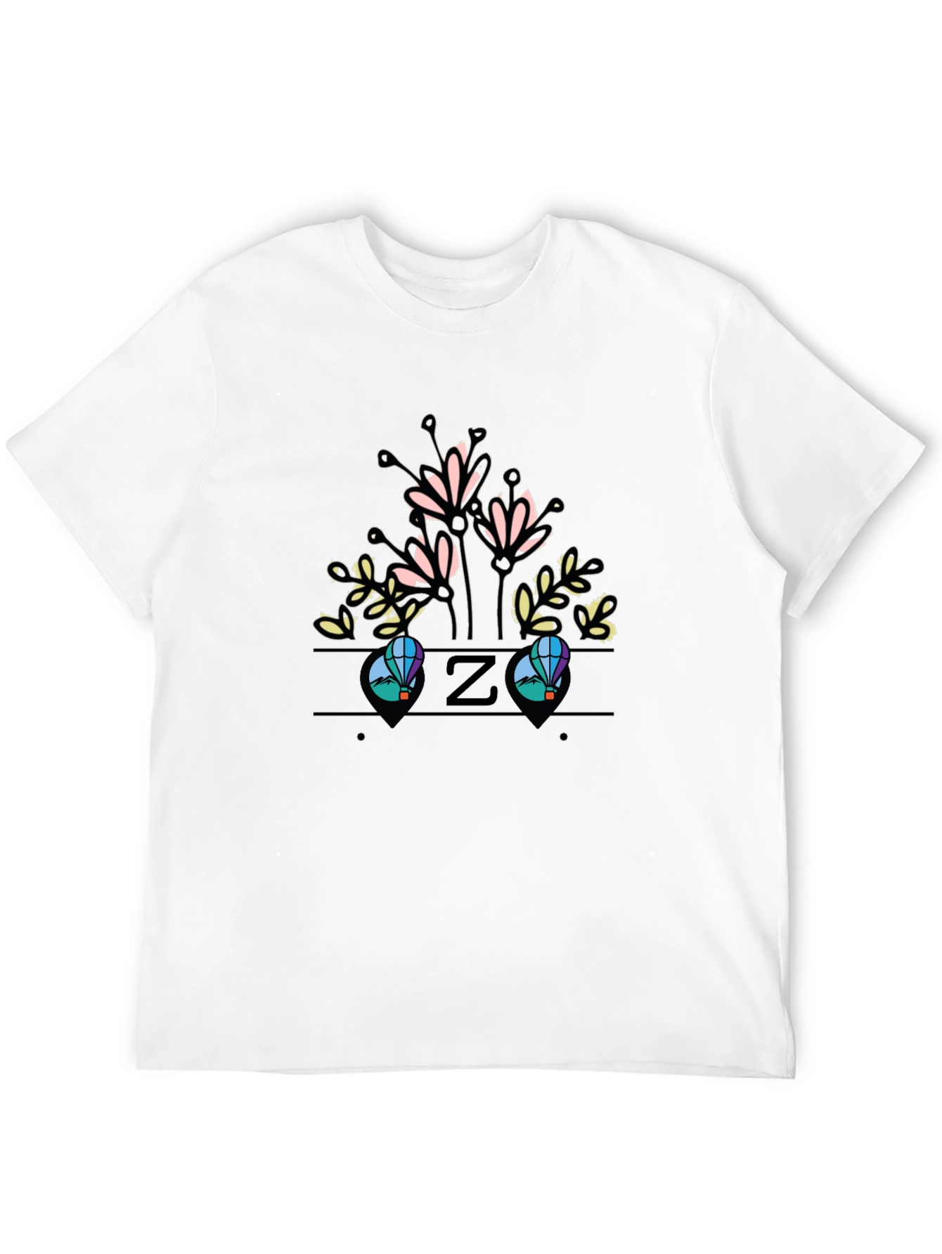 Floral Initial Z Black T-Shirt