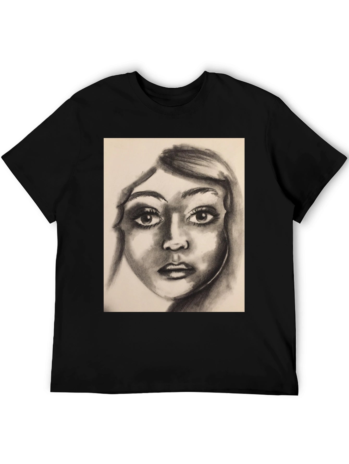 Charcoal Portrait Graphic Tee - Black