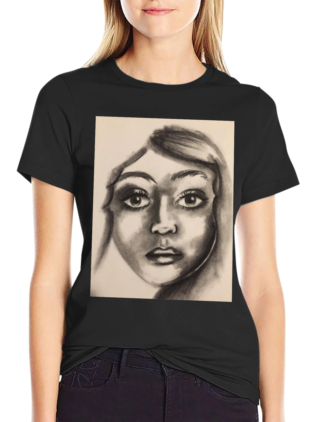Charcoal Portrait Graphic Tee - Black