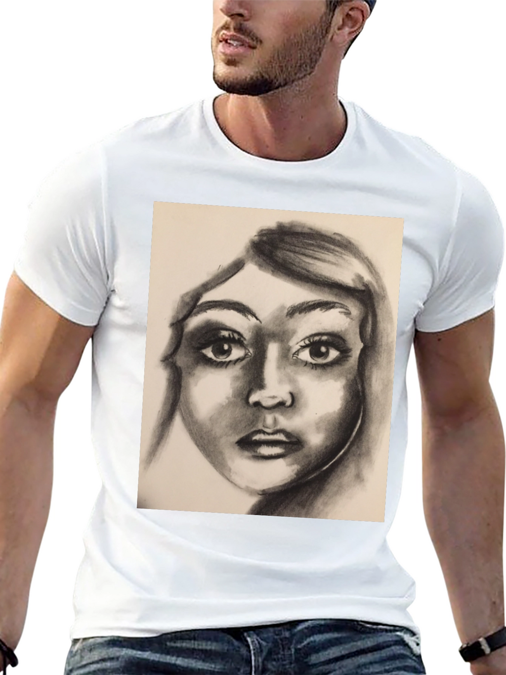 Charcoal Portrait Graphic Tee - Black