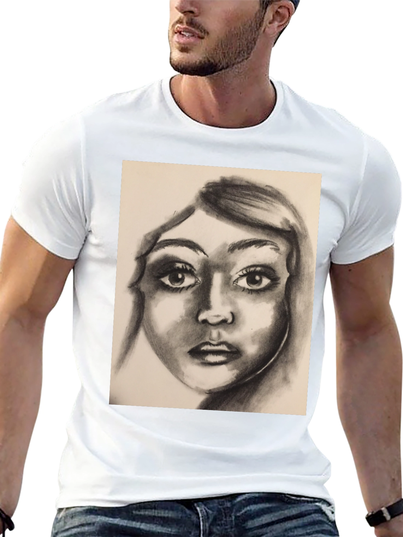 Charcoal Portrait Graphic Tee - Black