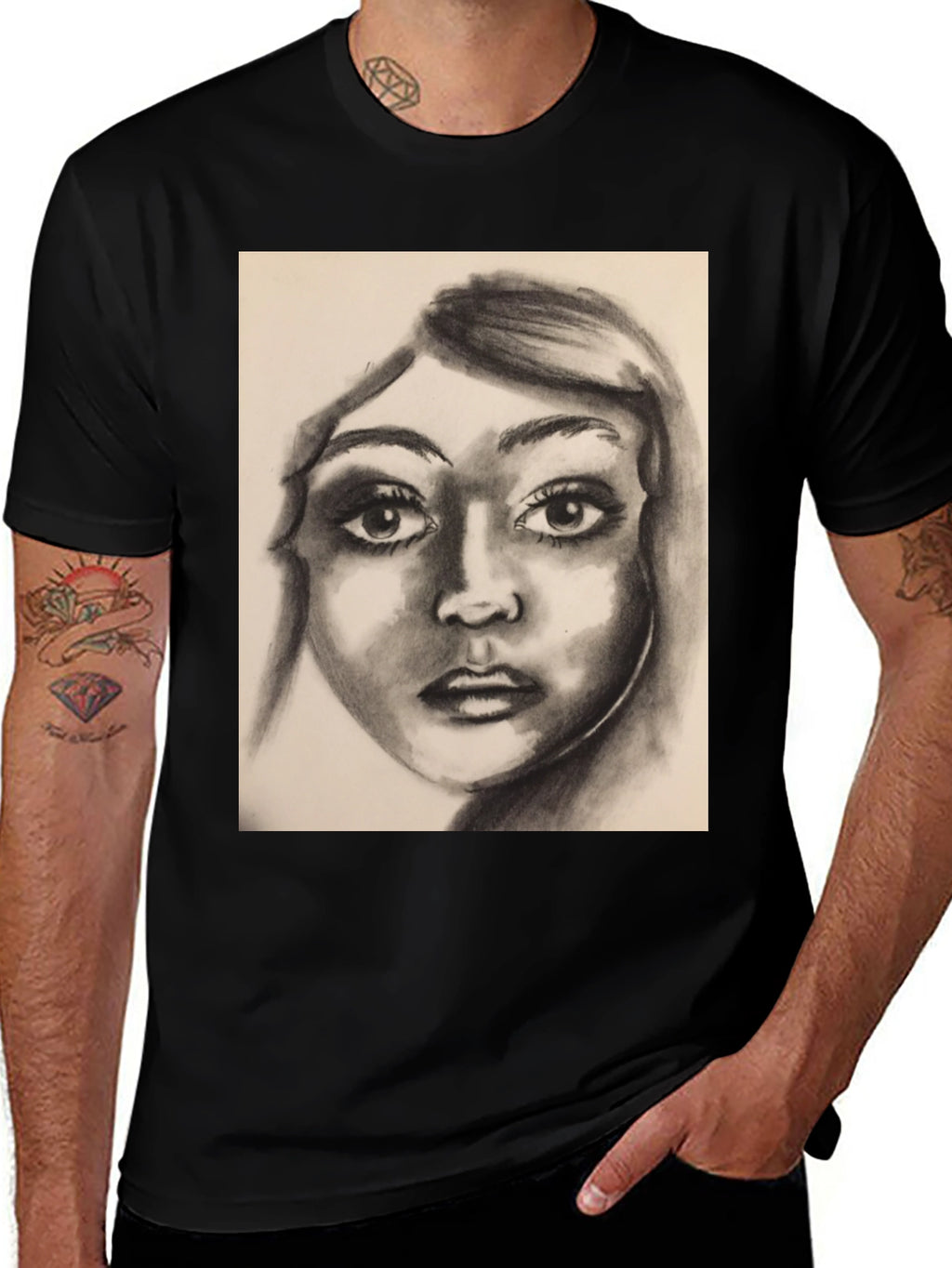 Charcoal Portrait Graphic Tee - Black