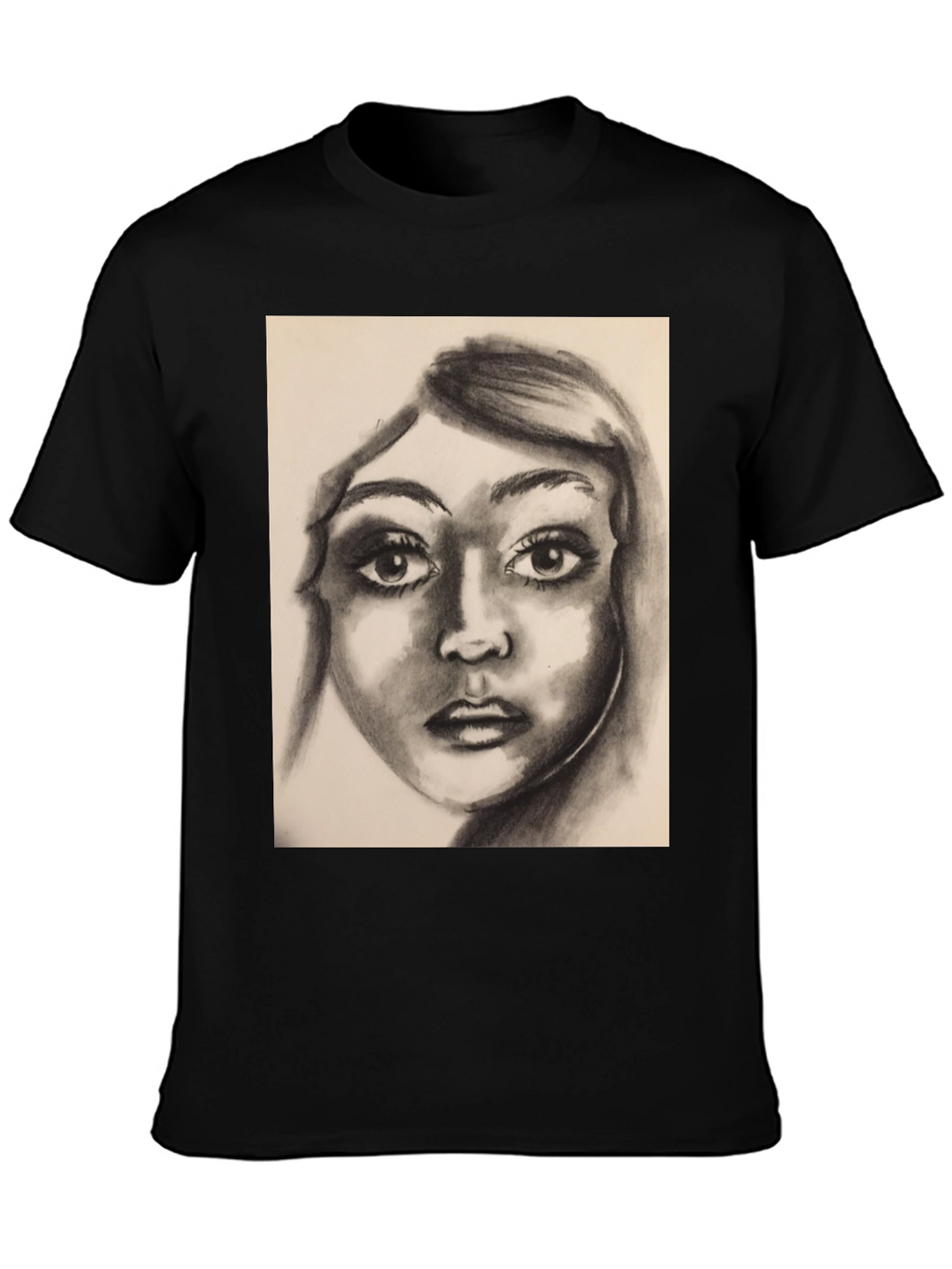 Charcoal Portrait Graphic Tee - Black