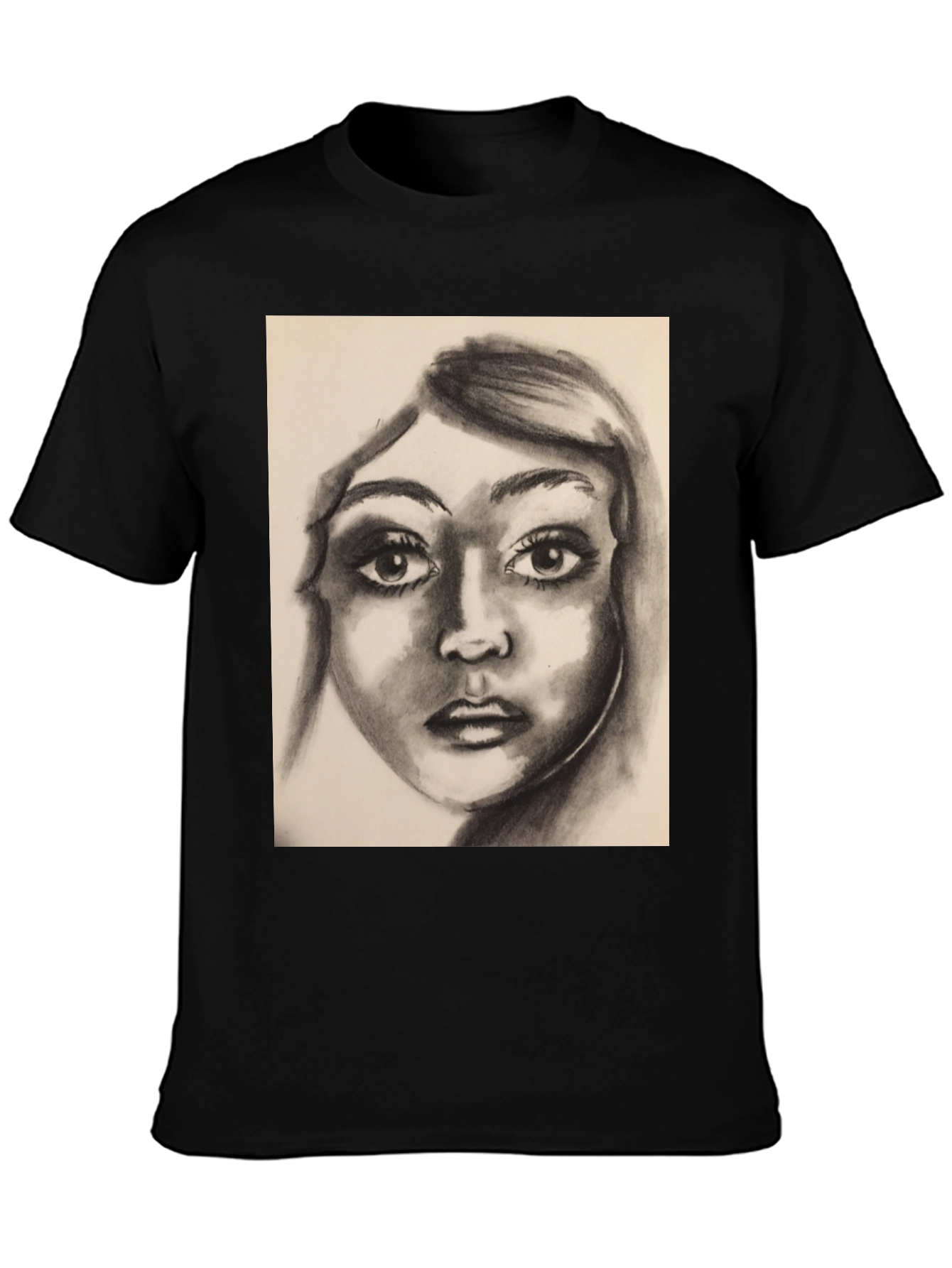 Charcoal Portrait Graphic Tee - Black