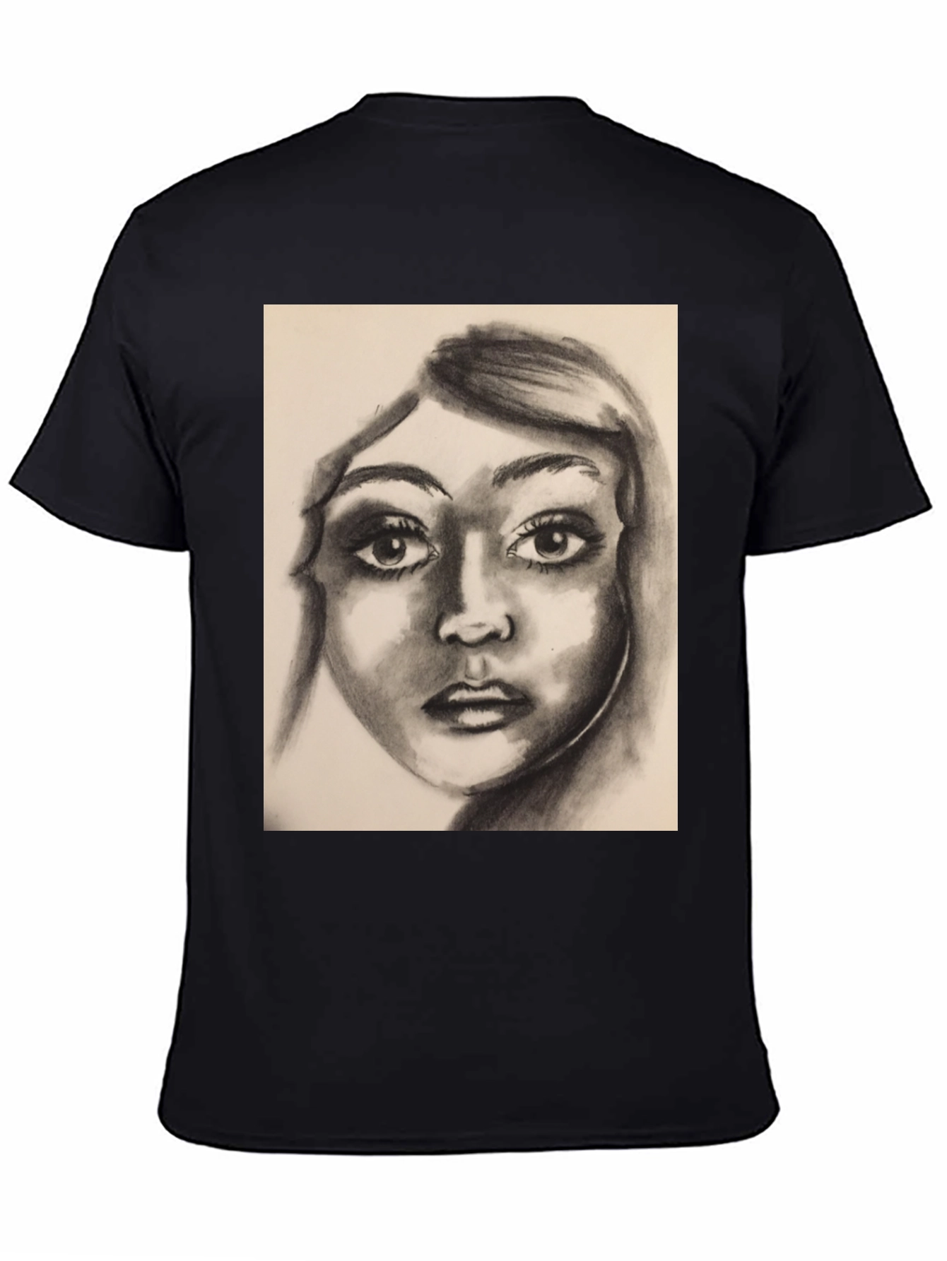 Charcoal Portrait Graphic Tee - Black