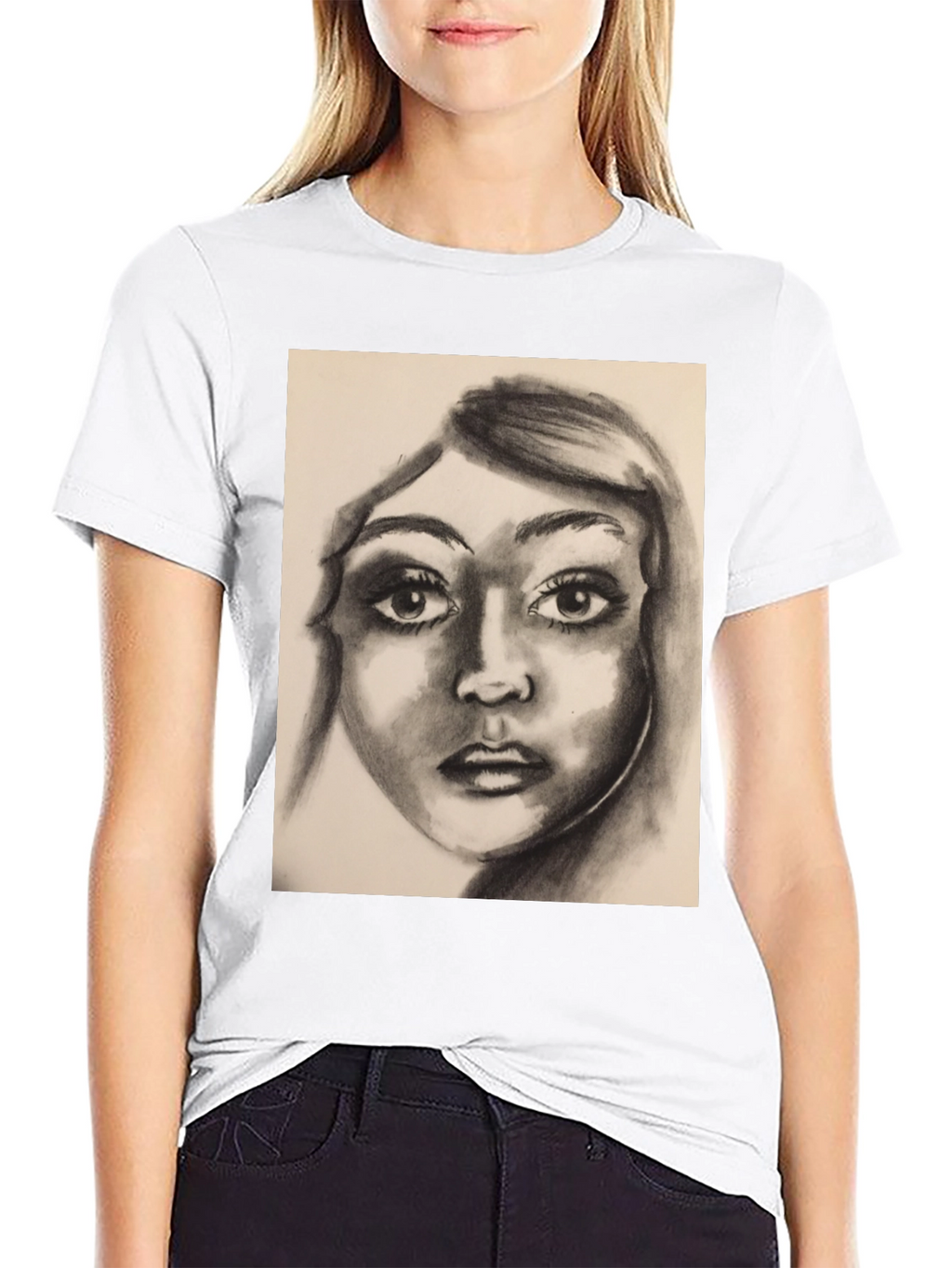 Charcoal Portrait Graphic Tee - Black
