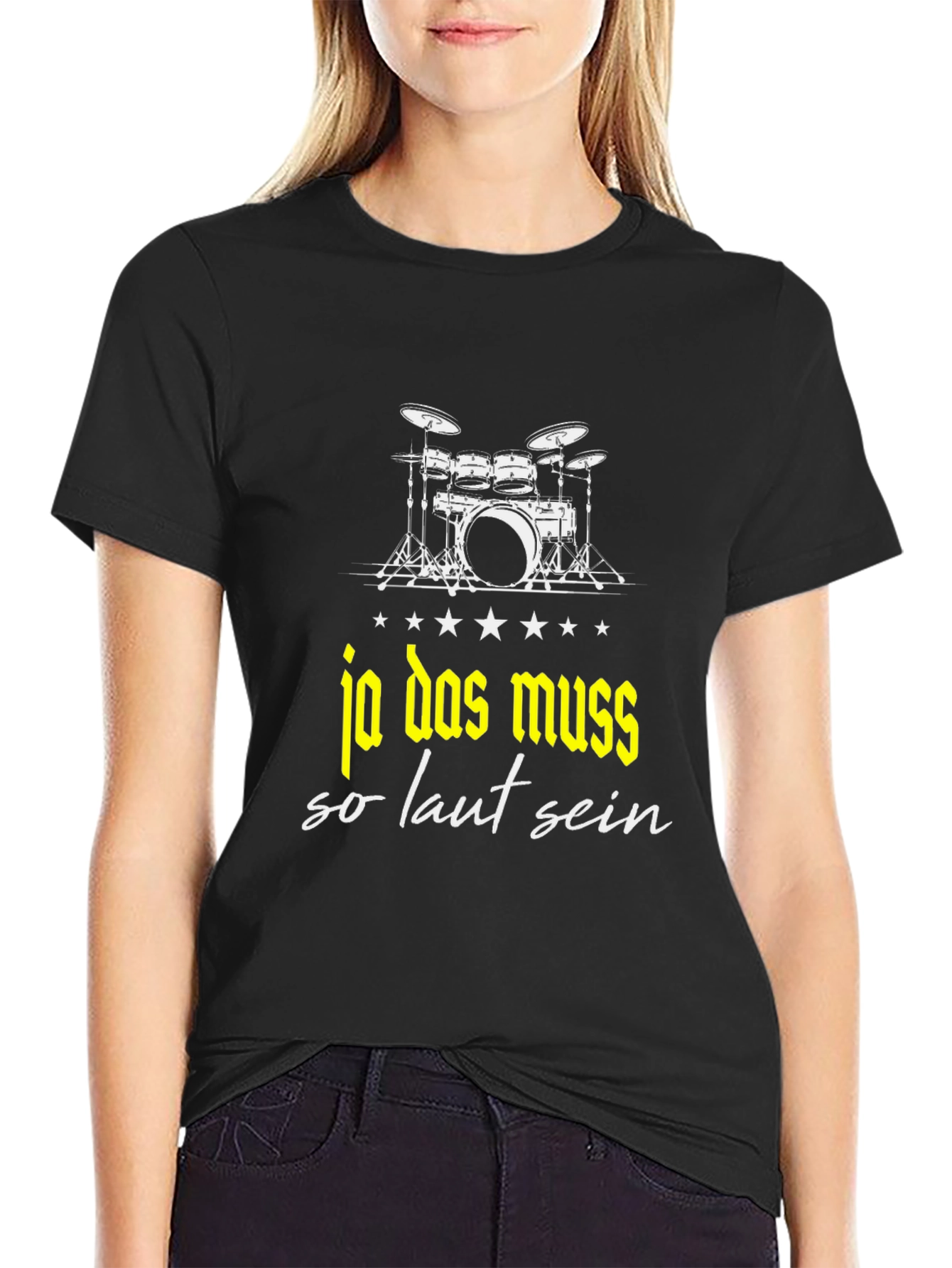 Drummer T-Shirt - Ja Das Muss So Laut Sein - Black