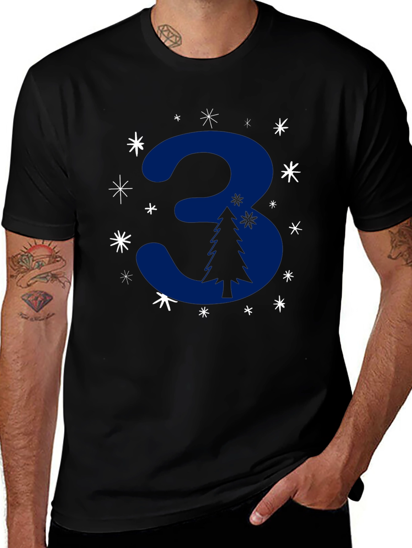 Festive Number 3 Christmas Tree T-Shirt