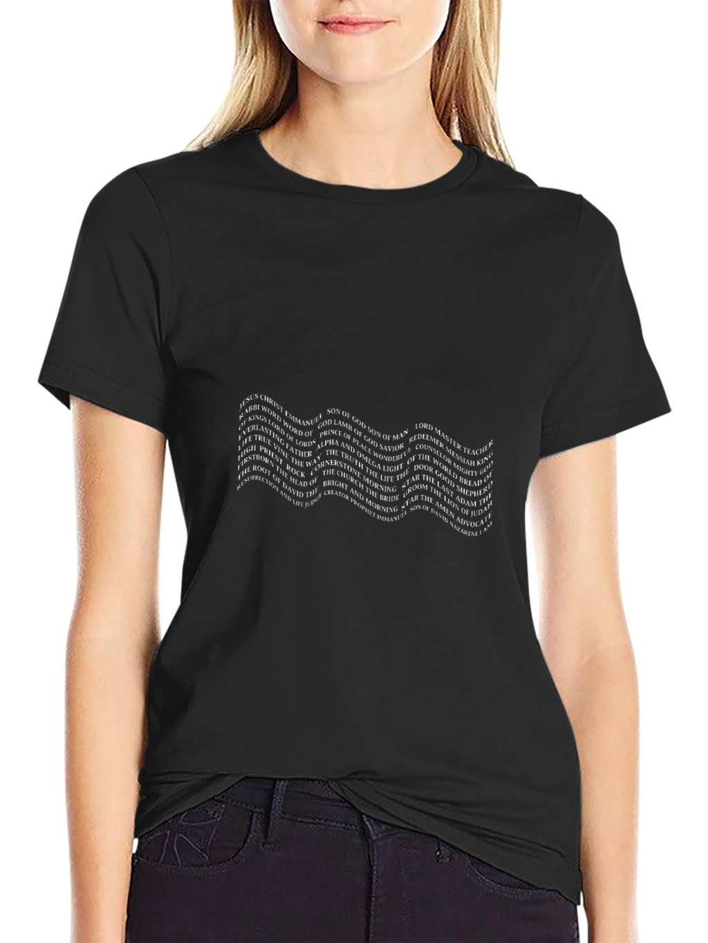 Wavy Text Graphic Black Tee - Stylish and Unique