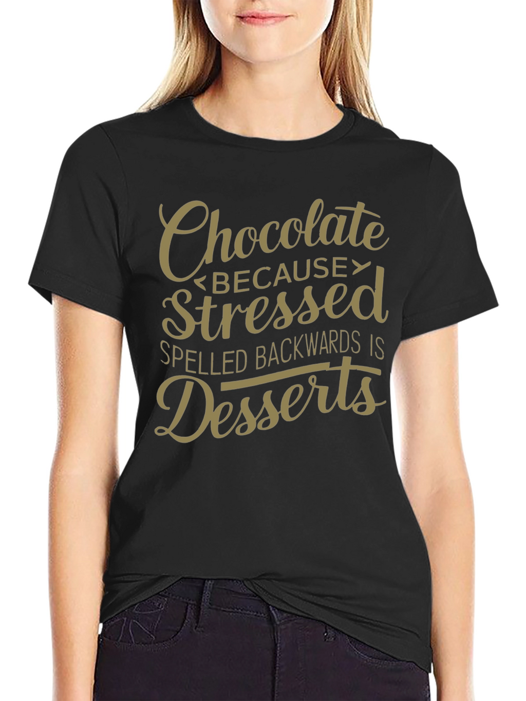 Chocolate Stressed Backwards Dessert Mens Black T-Shirt