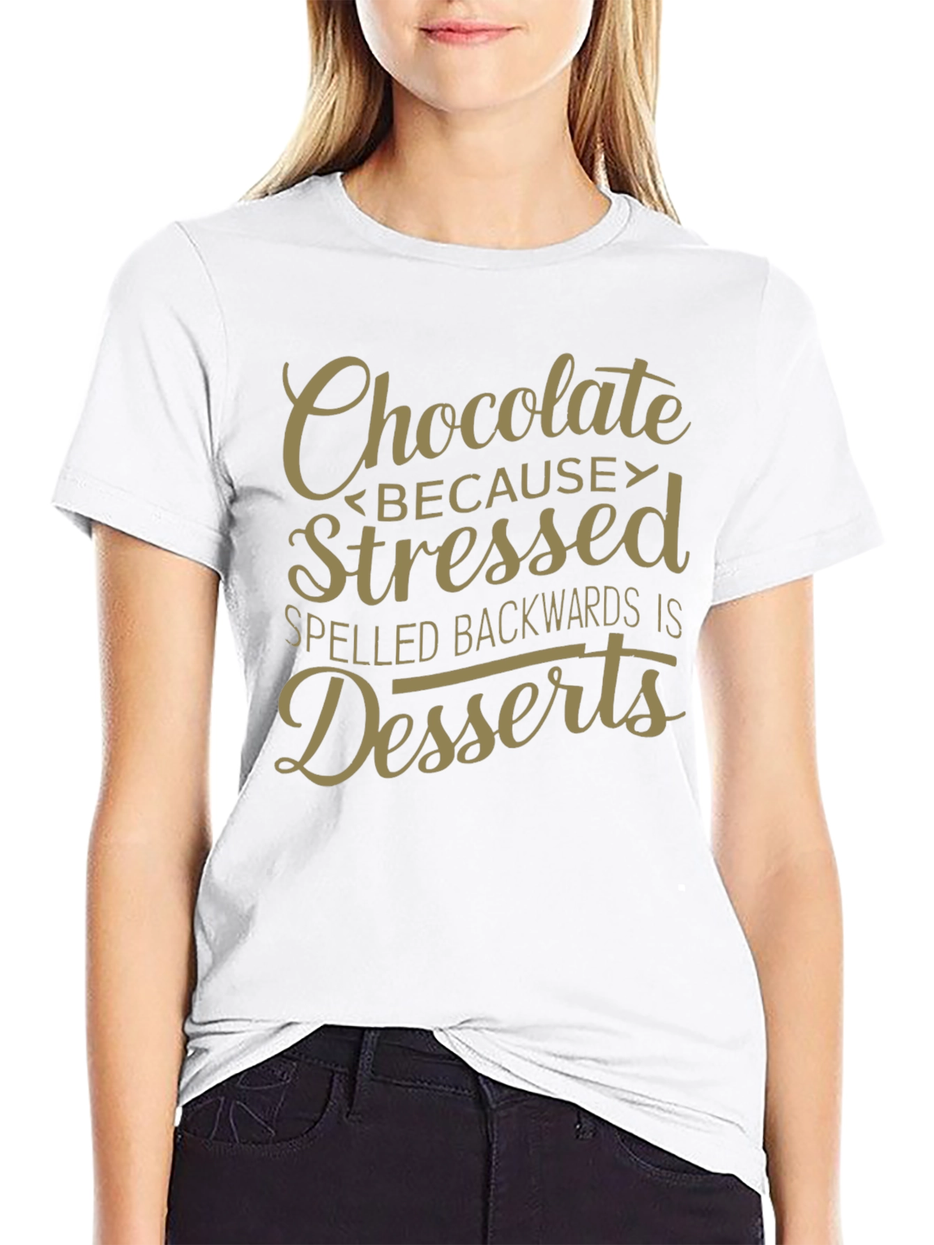 Chocolate Stressed Backwards Dessert Mens Black T-Shirt