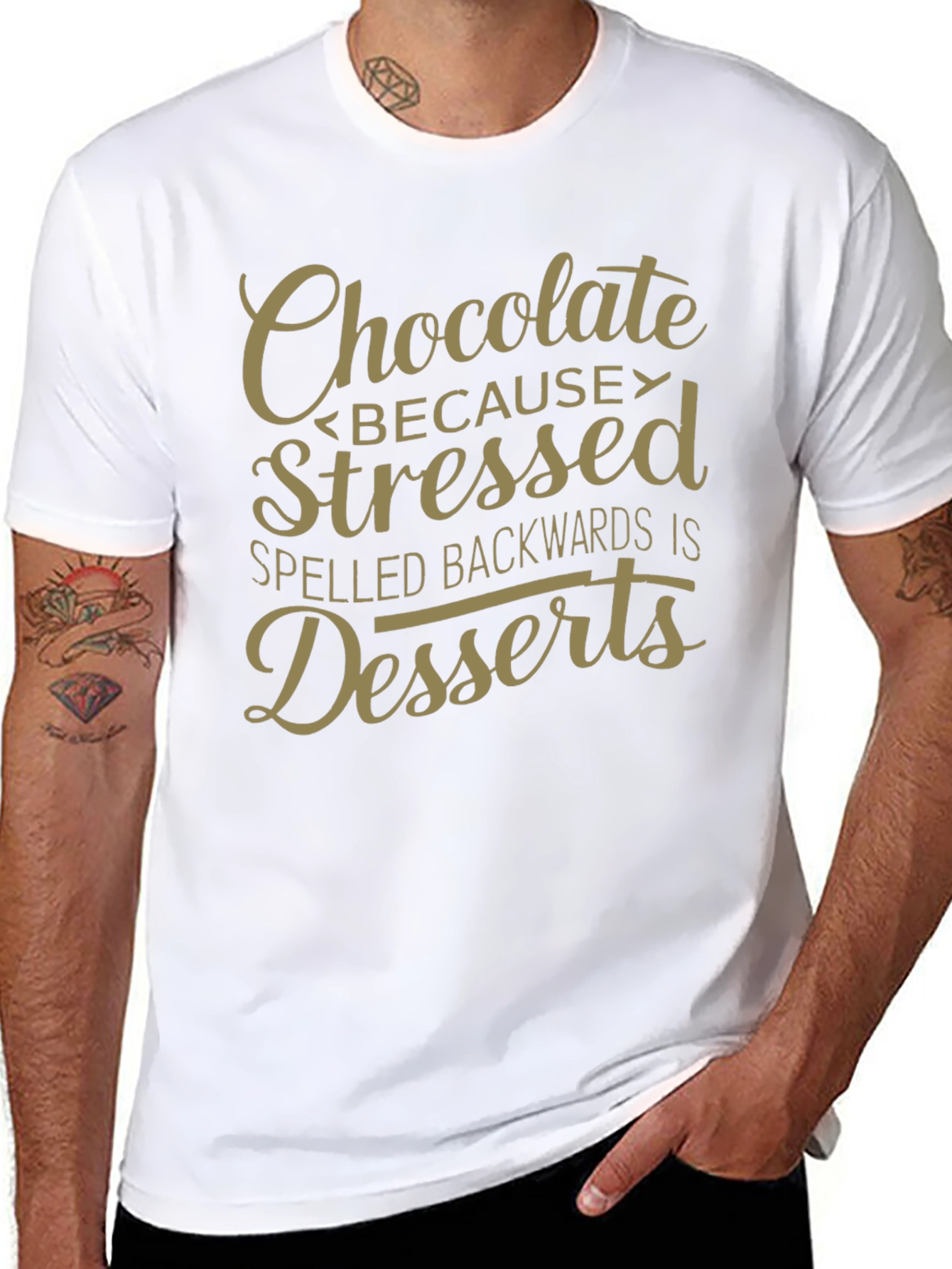 Chocolate Stressed Backwards Dessert Mens Black T-Shirt