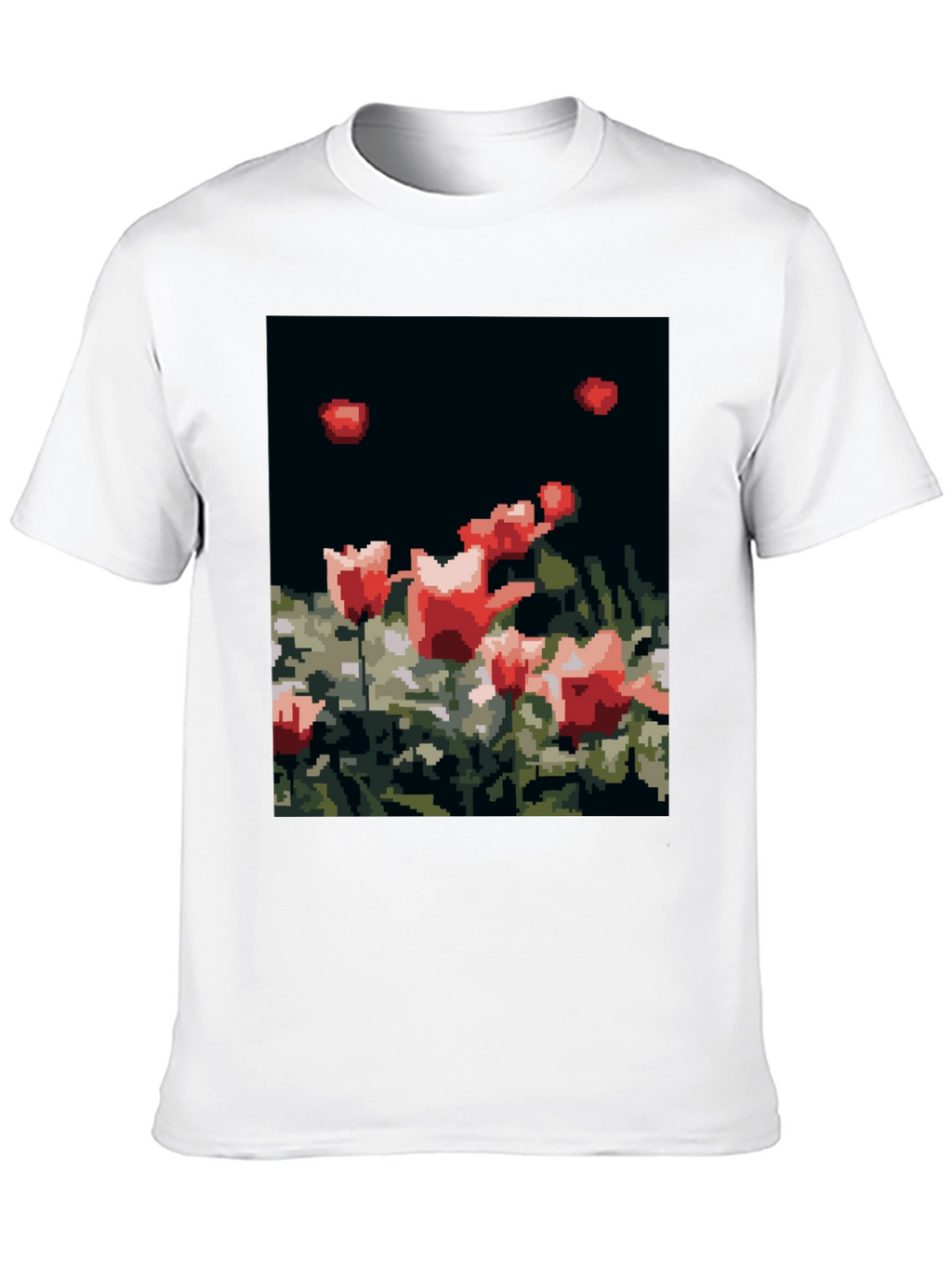 Pixelated Tulips Black T-Shirt