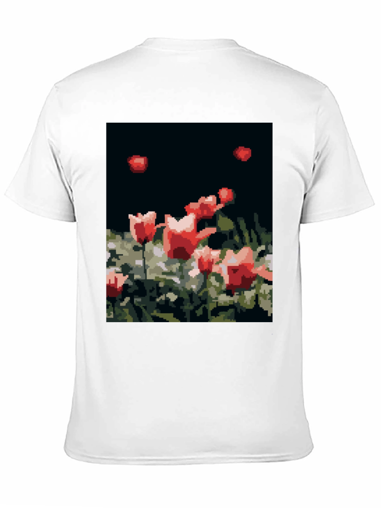 Pixelated Tulips Black T-Shirt