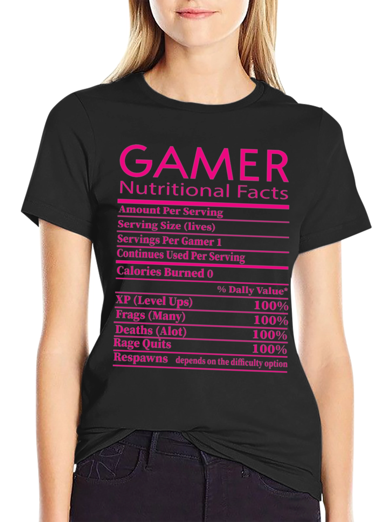 Gamer Nutritional Facts Black T-Shirt Funny Gift