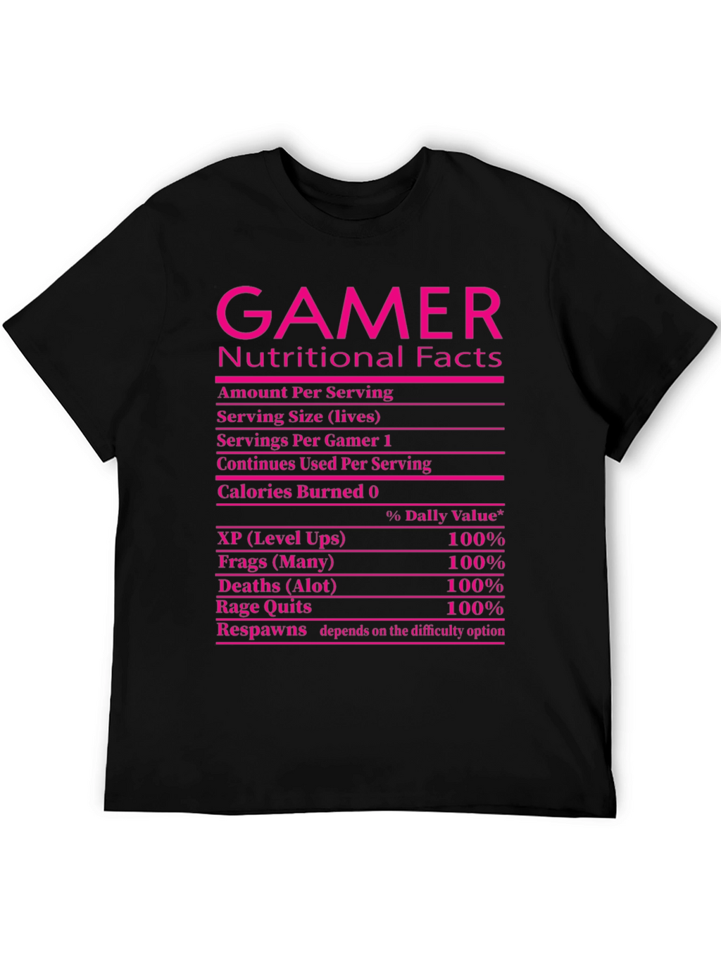 Gamer Nutritional Facts Black T-Shirt Funny Gift