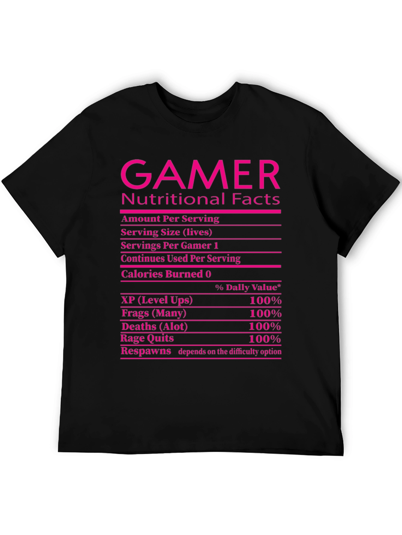 Gamer Nutritional Facts Black T-Shirt Funny Gift