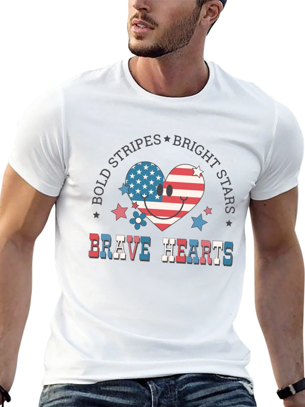 Bold Stripes Bright Stars Brave Hearts T-Shirt