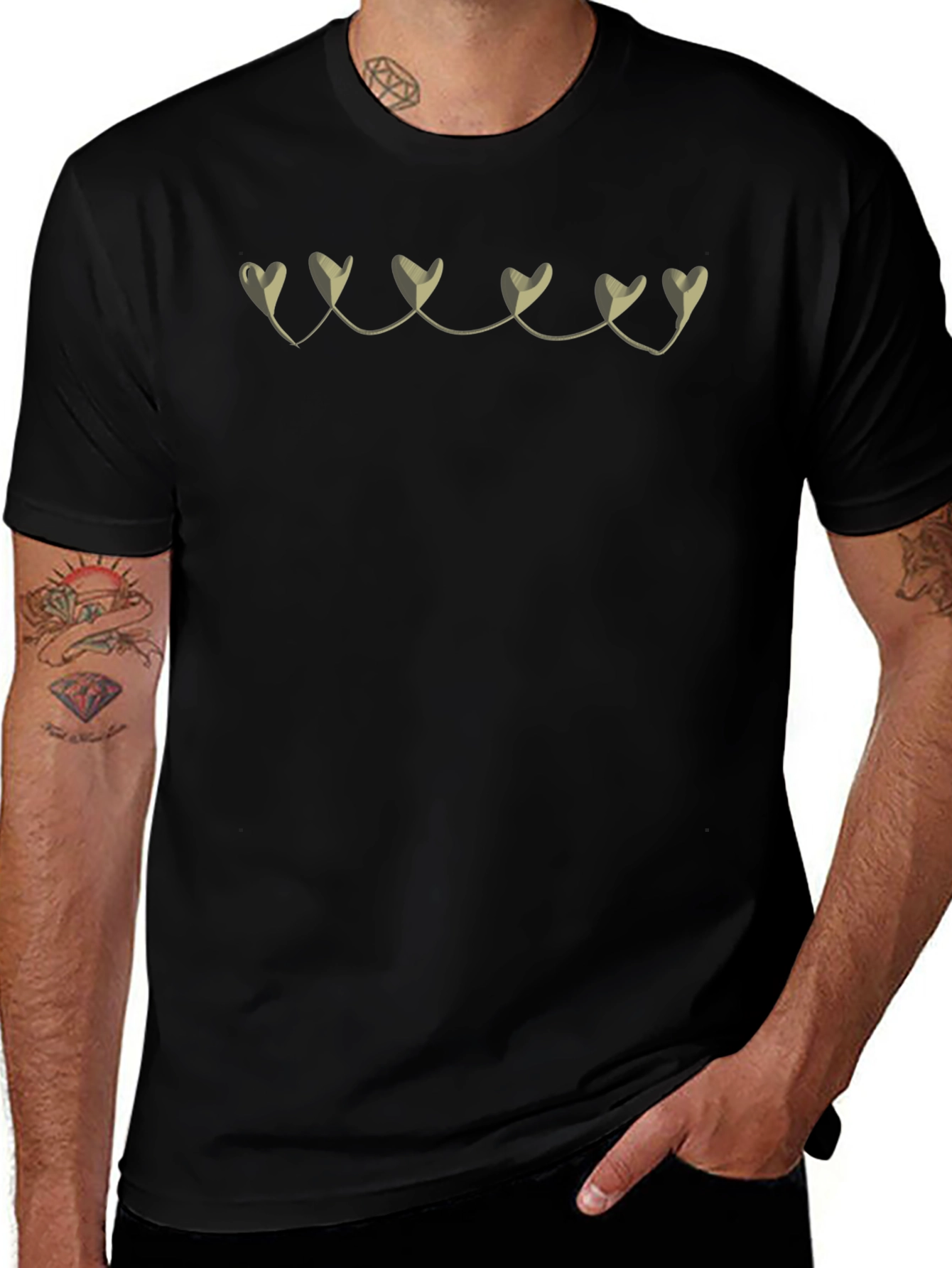 Black T-Shirt with Heart Garland