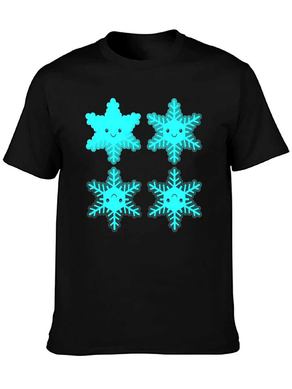 Cute Cartoon Snowflake Graphic Tee - Black