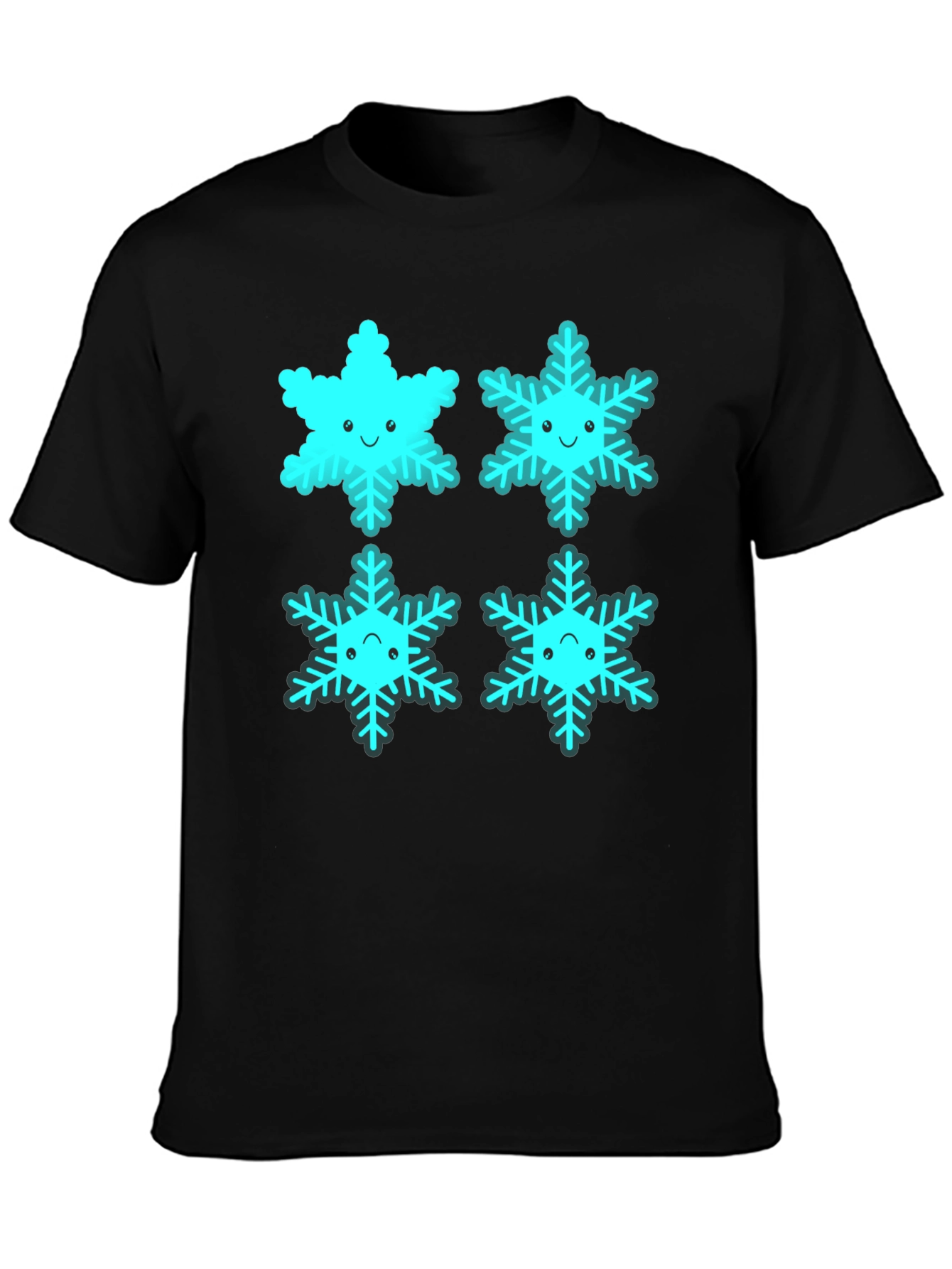 Cute Cartoon Snowflake Graphic Tee - Black