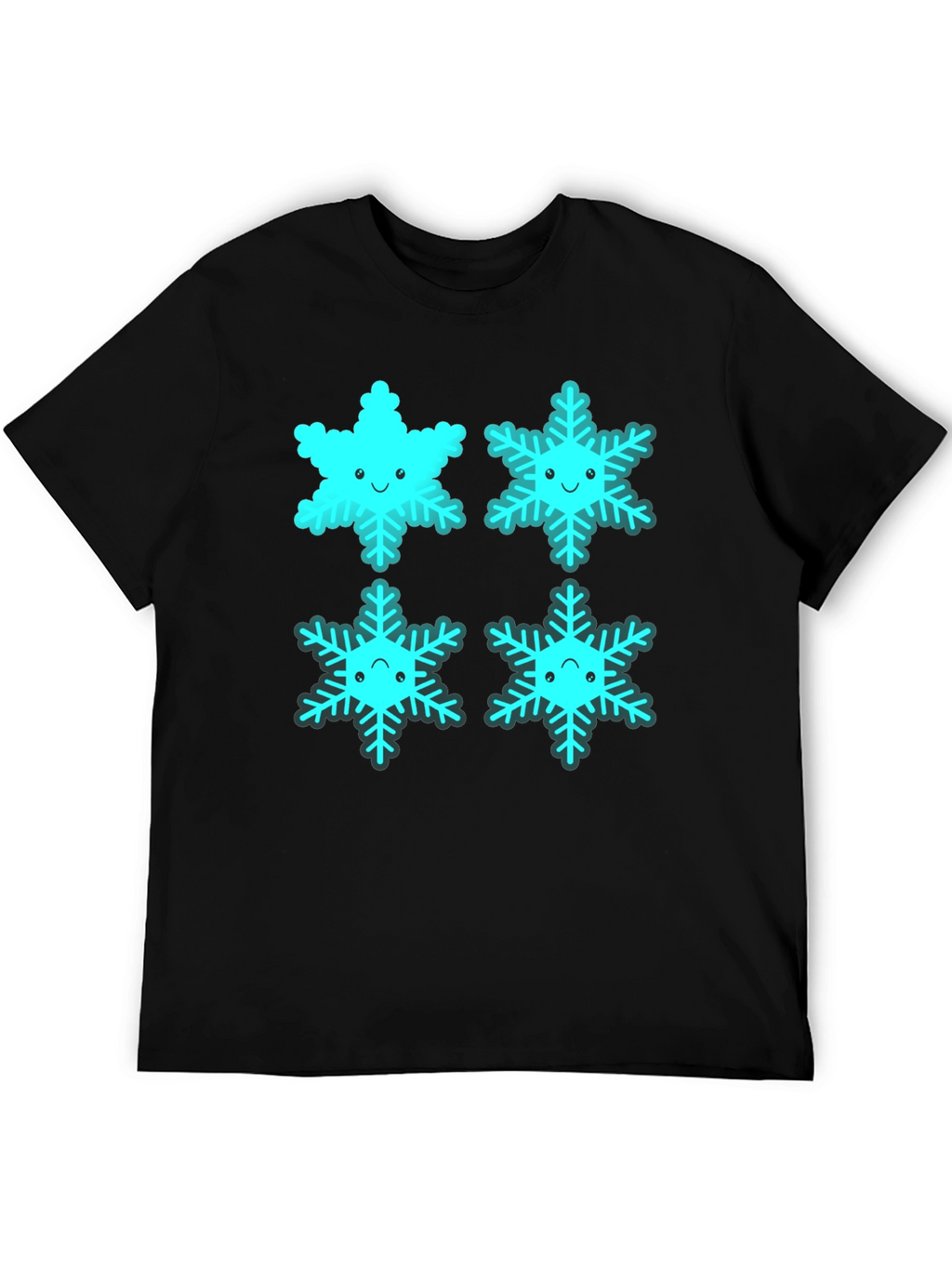 Cute Cartoon Snowflake Graphic Tee - Black