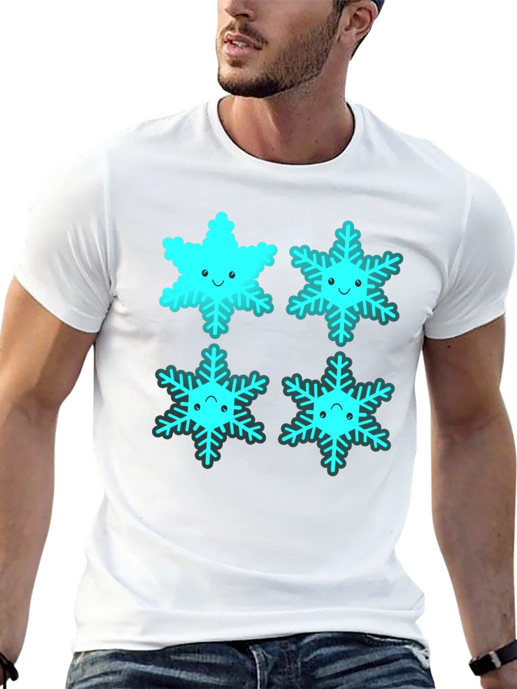 Cute Cartoon Snowflake Graphic Tee - Black