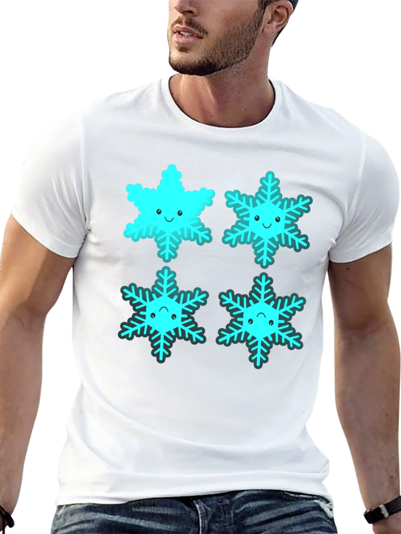 Cute Cartoon Snowflake Graphic Tee - Black
