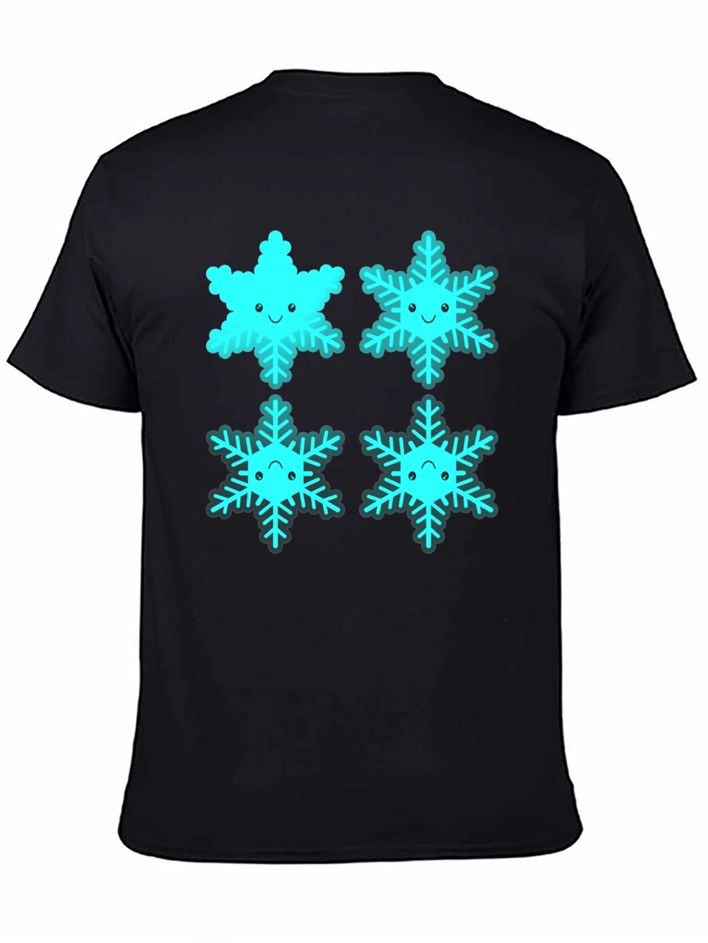 Cute Cartoon Snowflake Graphic Tee - Black