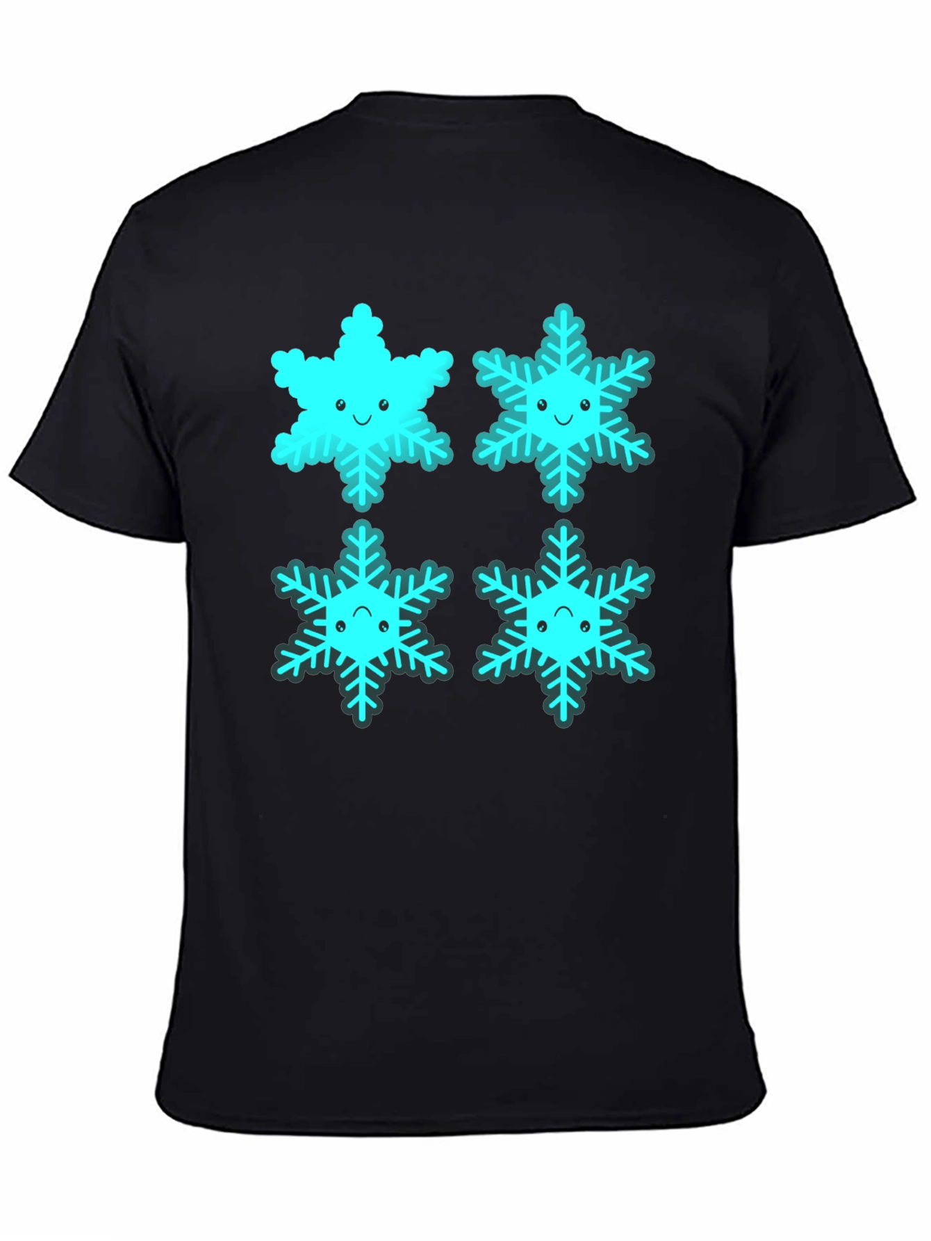 Cute Cartoon Snowflake Graphic Tee - Black