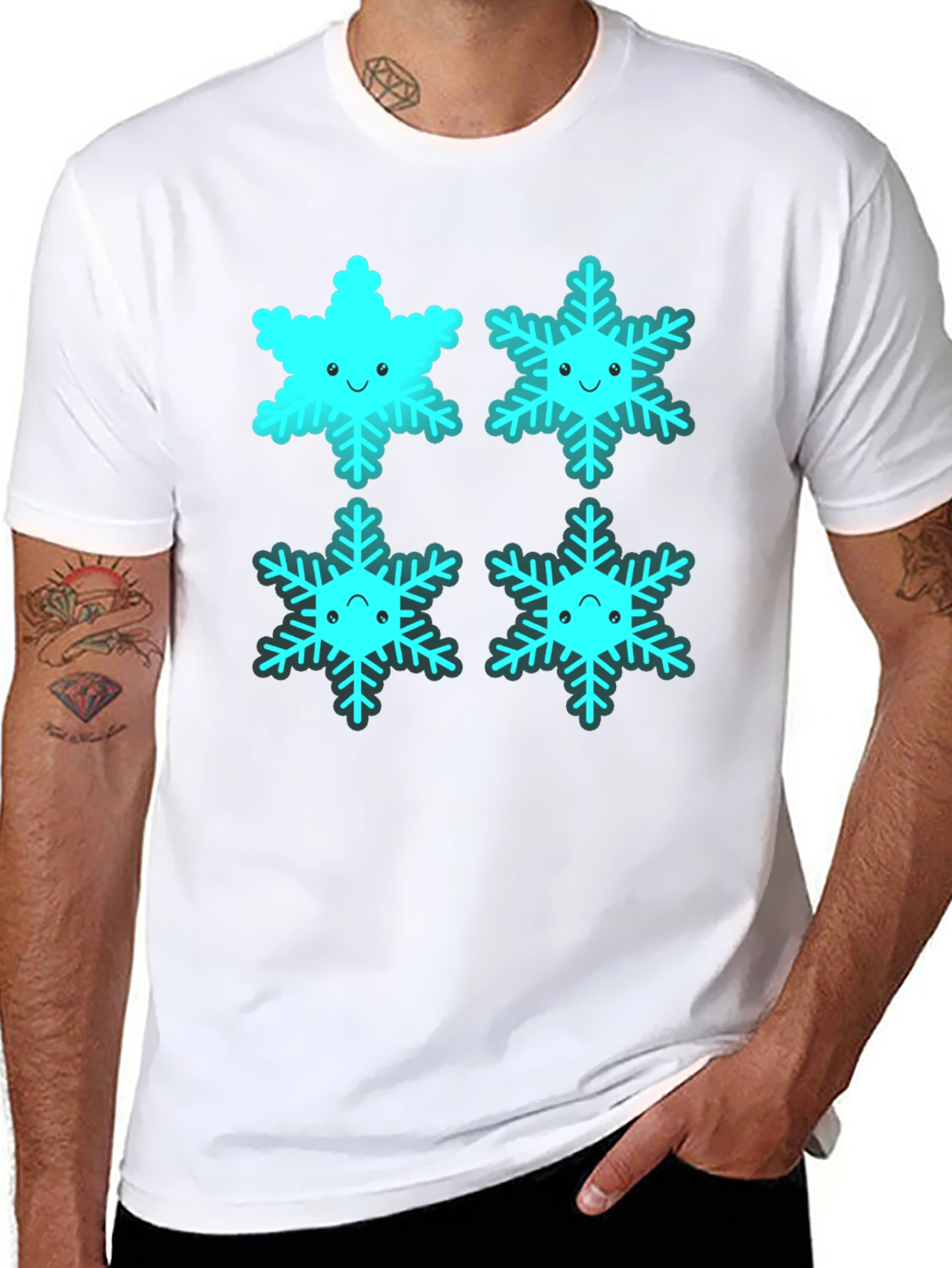 Cute Cartoon Snowflake Graphic Tee - Black