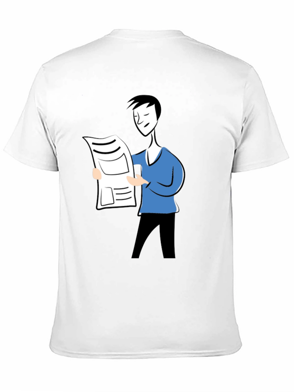 Cartoon Man Reading News Black T-Shirt