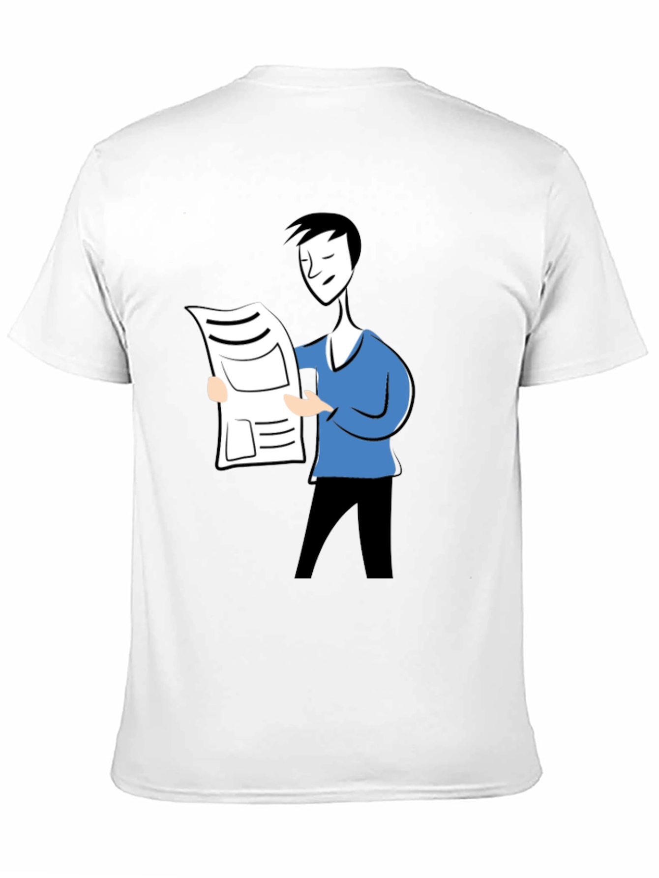 Cartoon Man Reading News Black T-Shirt