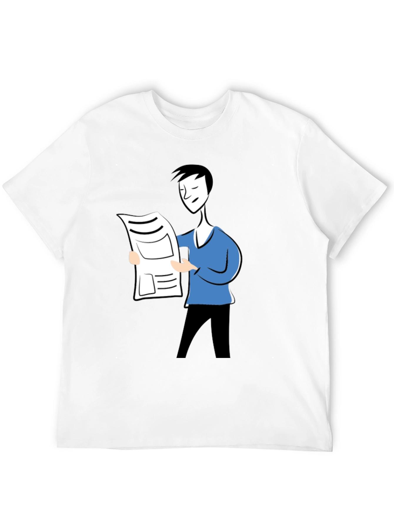 Cartoon Man Reading News Black T-Shirt