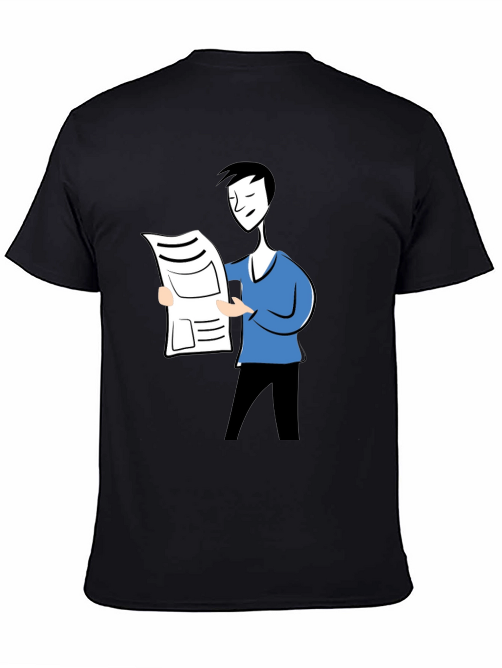 Cartoon Man Reading News Black T-Shirt