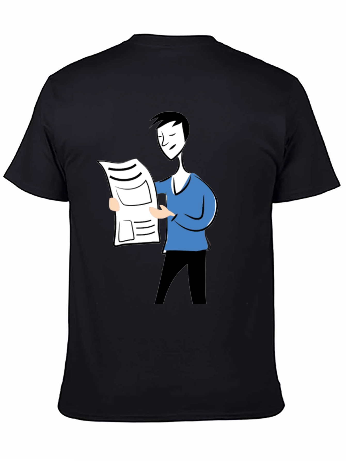 Cartoon Man Reading News Black T-Shirt