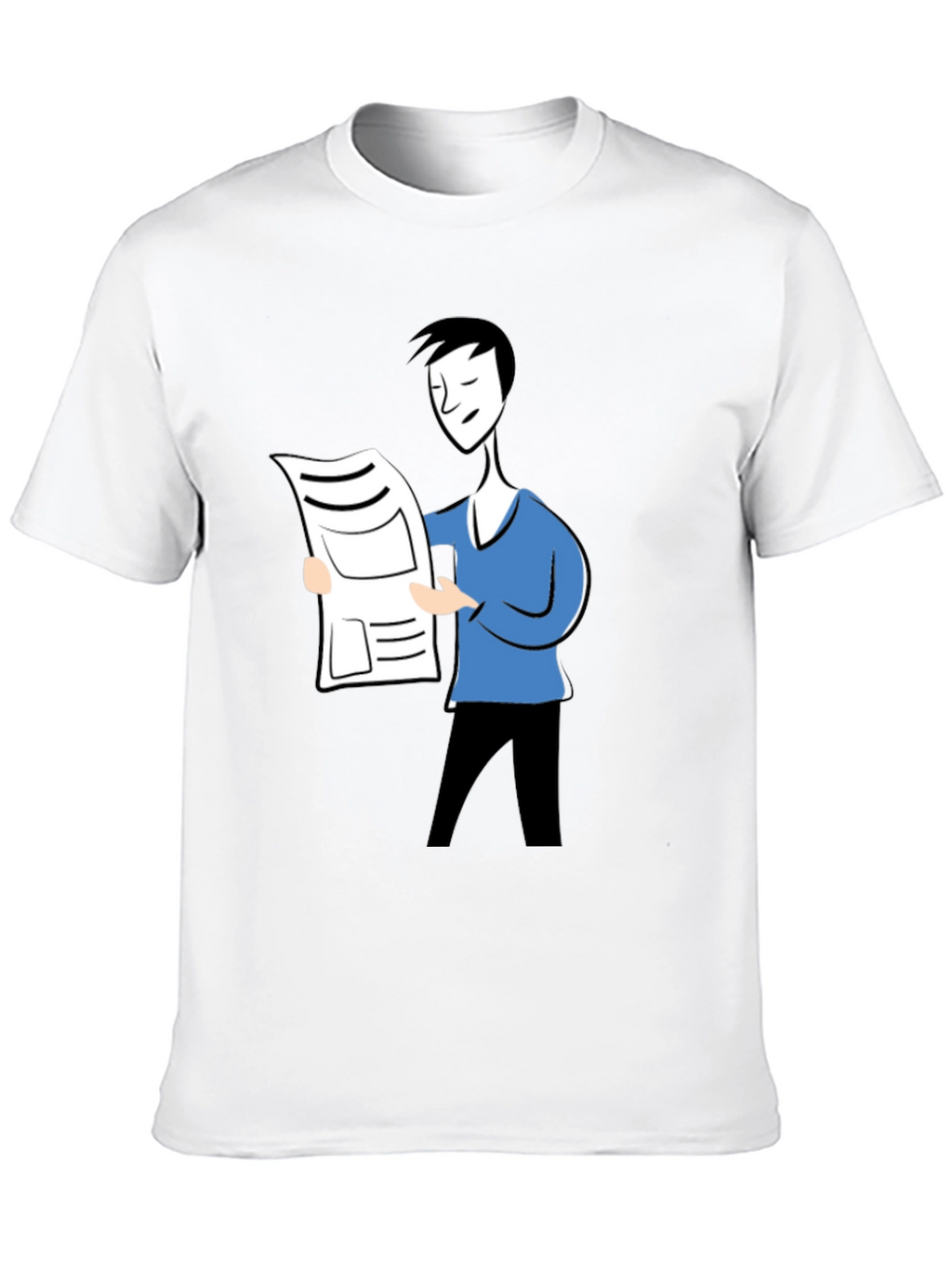Cartoon Man Reading News Black T-Shirt